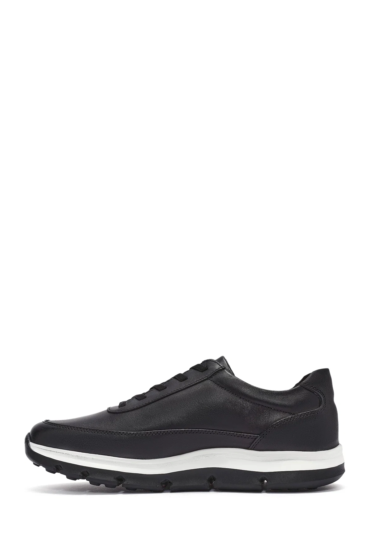 Erkek Siyah Bağcıklı Kalın Tabanlı Deri Casual Sneaker - Image 2