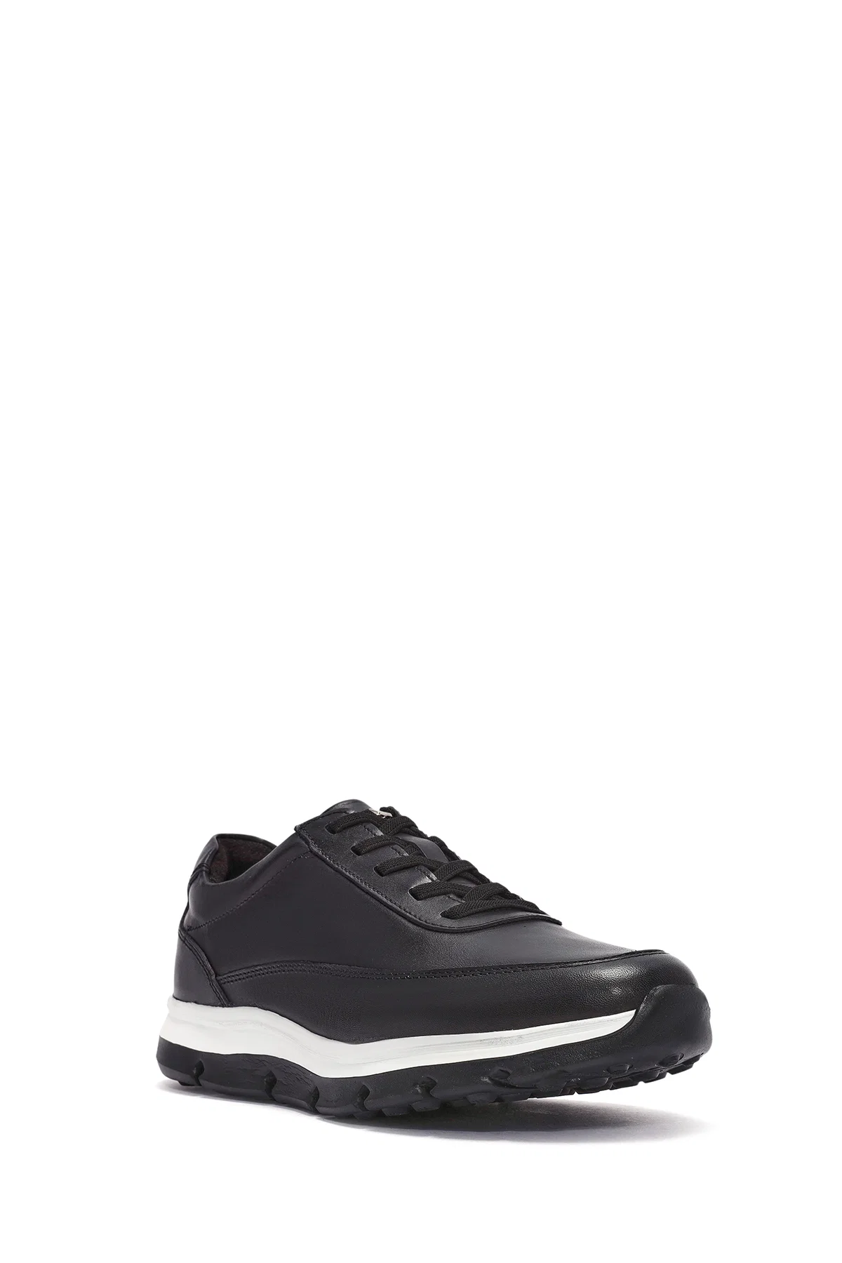 Erkek Siyah Bağcıklı Kalın Tabanlı Deri Casual Sneaker - Image 6