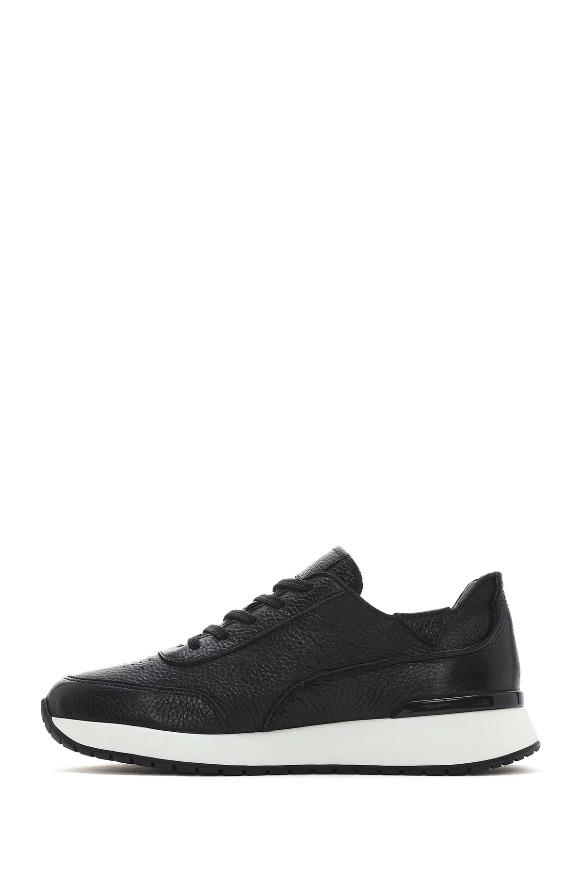 Erkek Siyah Bağcıklı Kalın Tabanlı Deri Casual Sneaker - Image 2