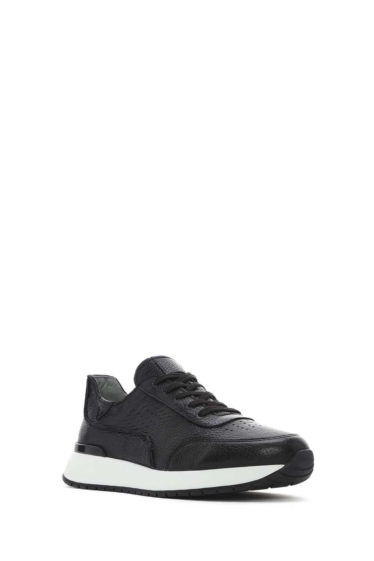 Erkek Siyah Bağcıklı Kalın Tabanlı Deri Casual Sneaker - Image 6