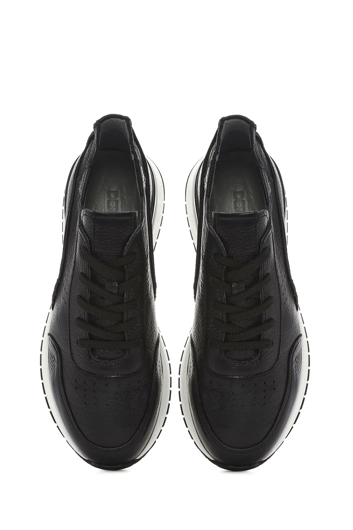 Erkek Siyah Bağcıklı Kalın Tabanlı Deri Casual Sneaker - Image 7