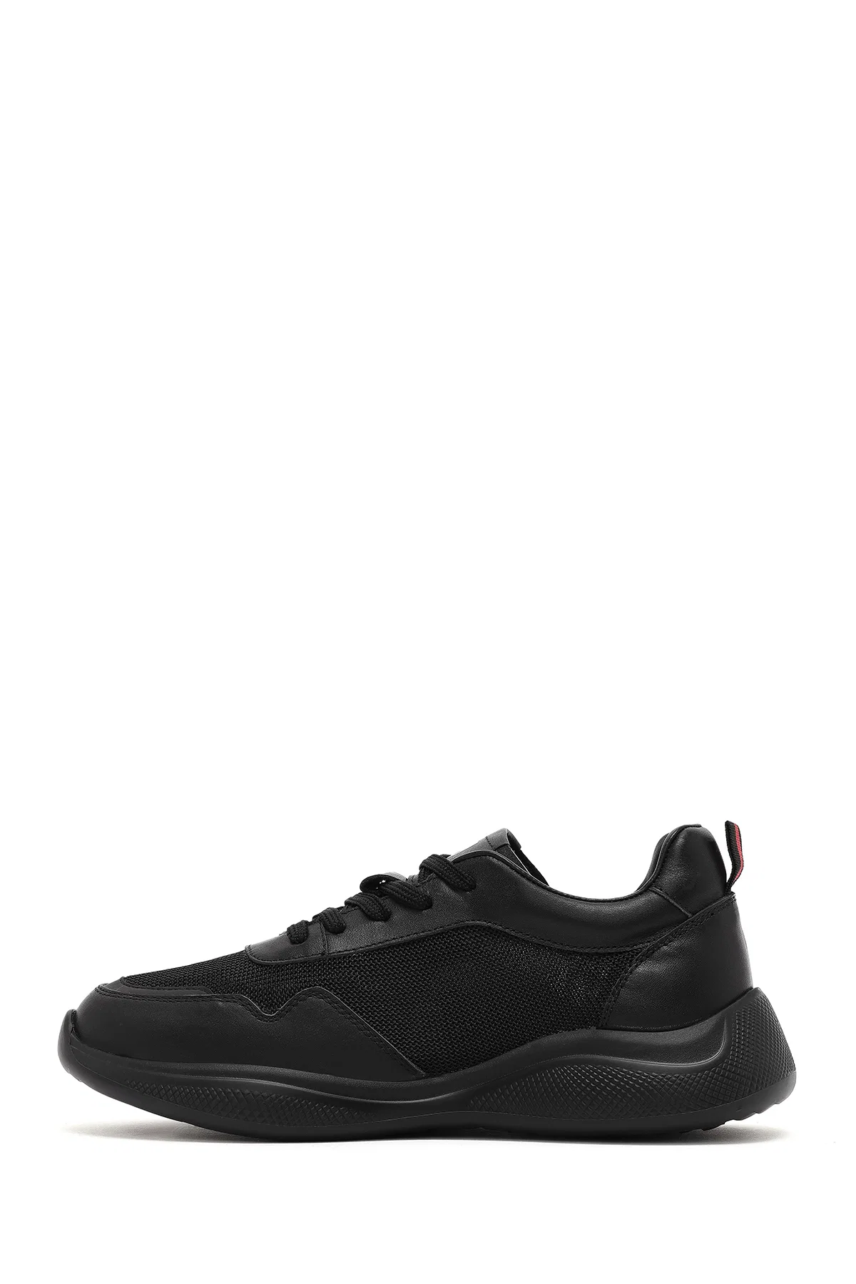 Erkek Siyah Bağcıklı Kalın Tabanlı Deri Casual Sneaker - Image 2