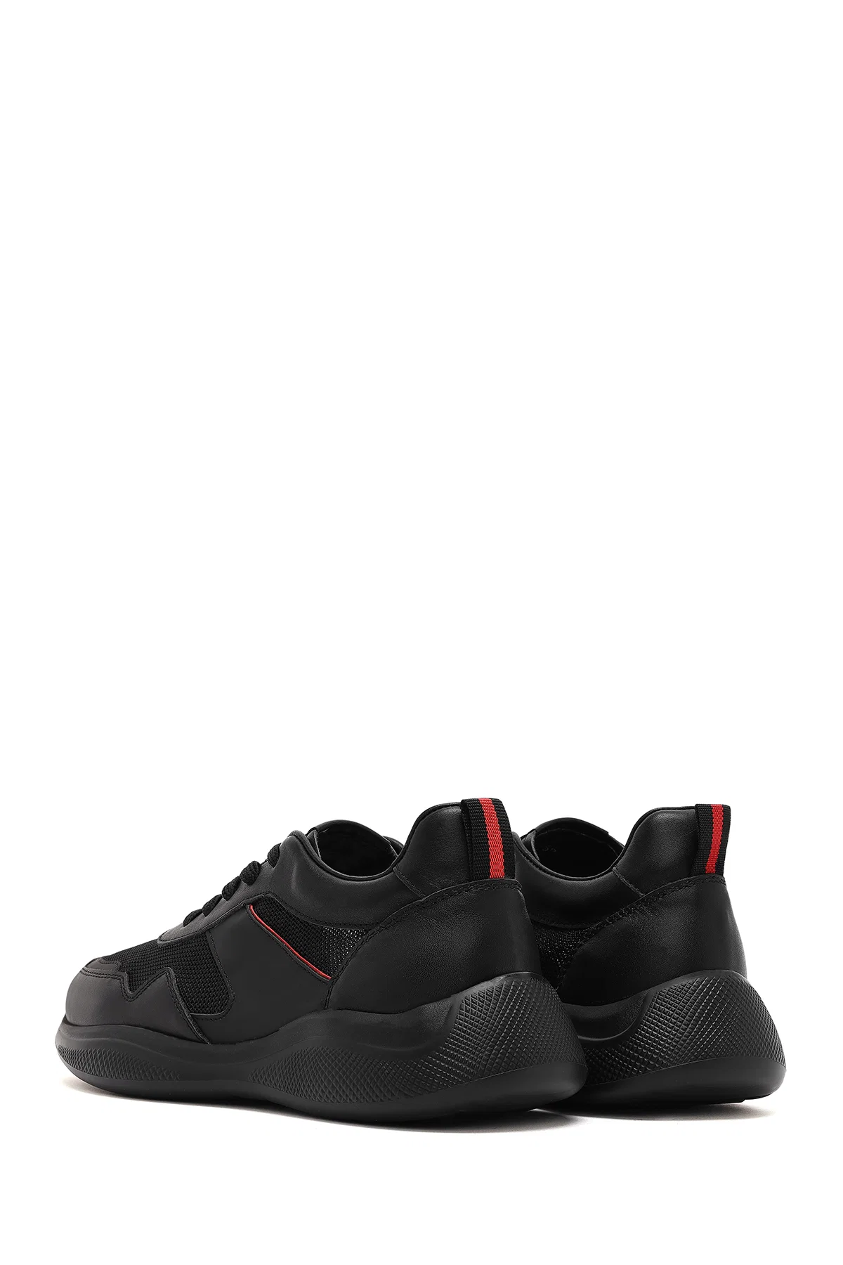 Erkek Siyah Bağcıklı Kalın Tabanlı Deri Casual Sneaker - Image 5