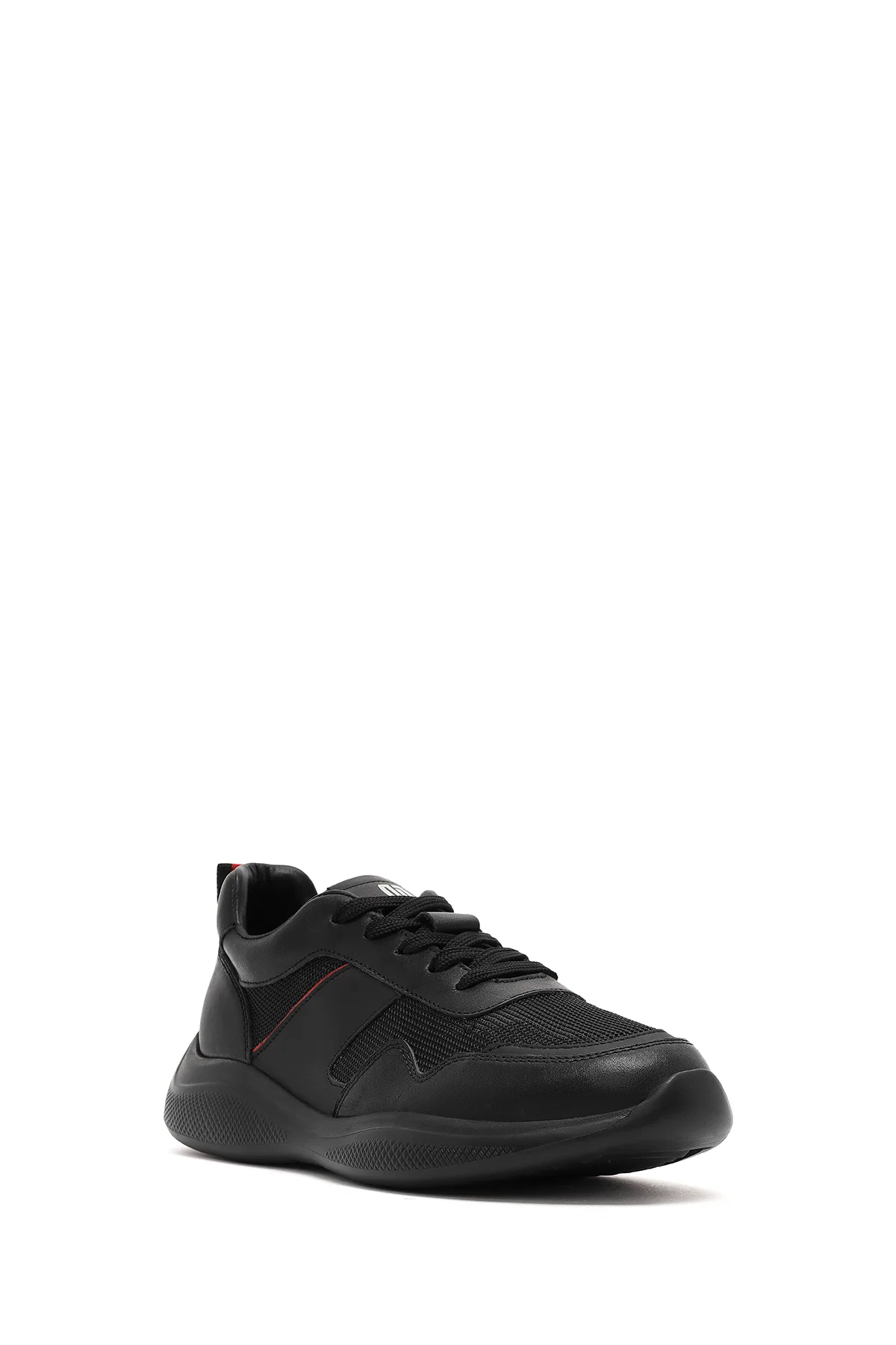 Erkek Siyah Bağcıklı Kalın Tabanlı Deri Casual Sneaker - Image 6
