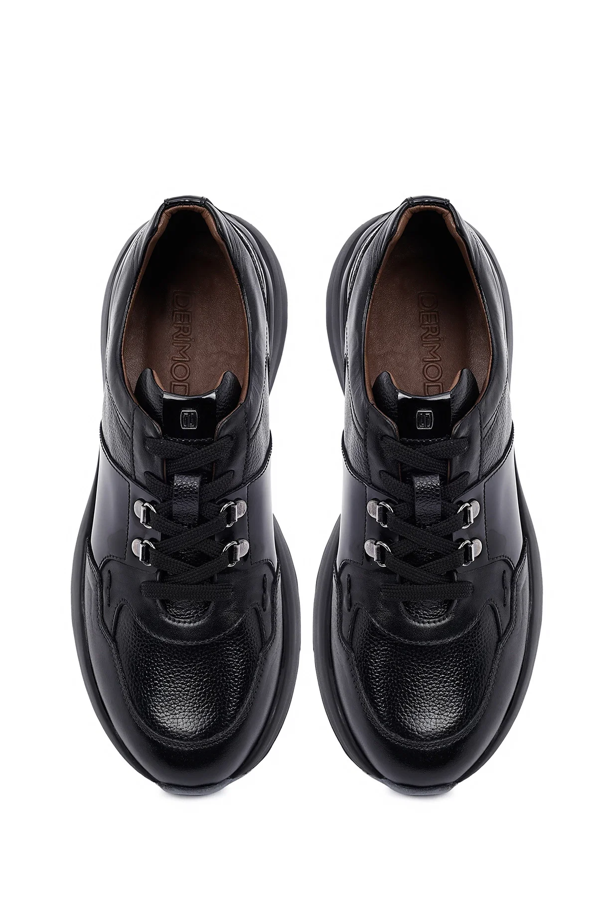 Erkek Siyah Bağcıklı Kalın Tabanlı Deri Casual Sneaker - Image 7