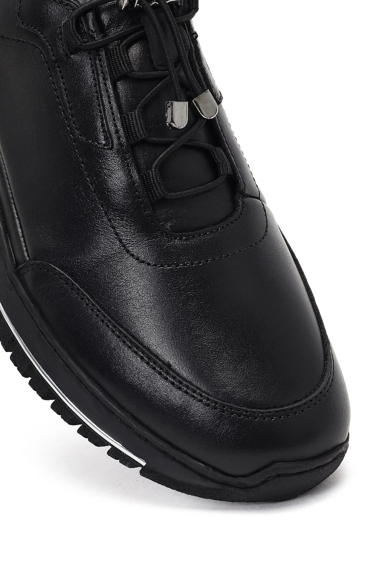 Erkek Siyah Bağcıklı Kalın Tabanlı Deri Casual Sneaker - Image 13