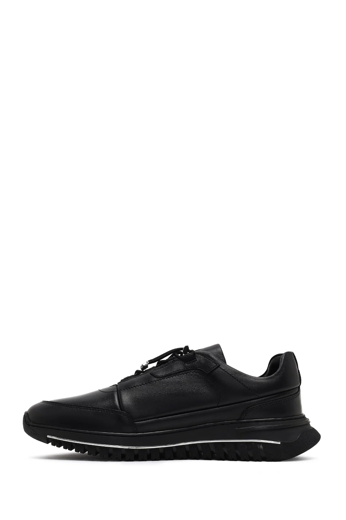 Erkek Siyah Bağcıklı Kalın Tabanlı Deri Casual Sneaker - Image 2