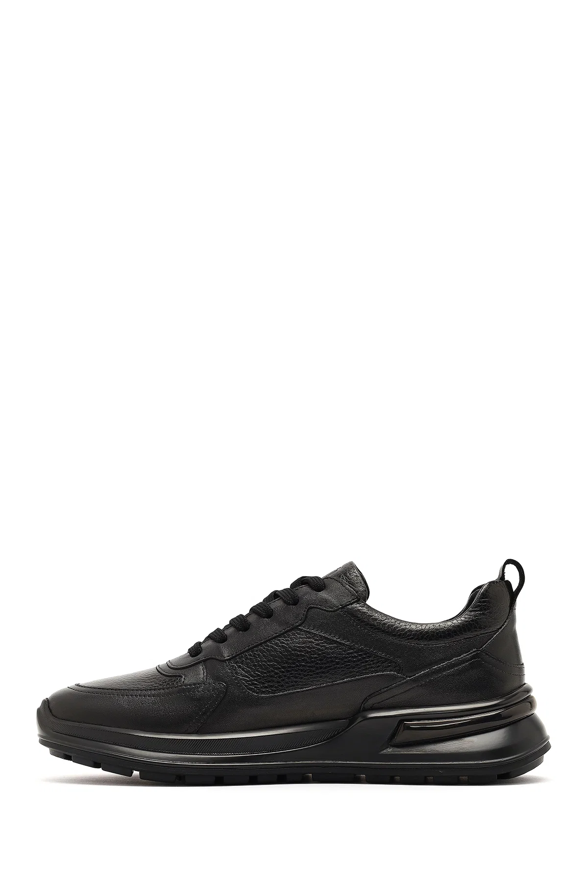 Erkek Siyah Bağcıklı Kalın Tabanlı Deri Casual Sneaker - Image 2