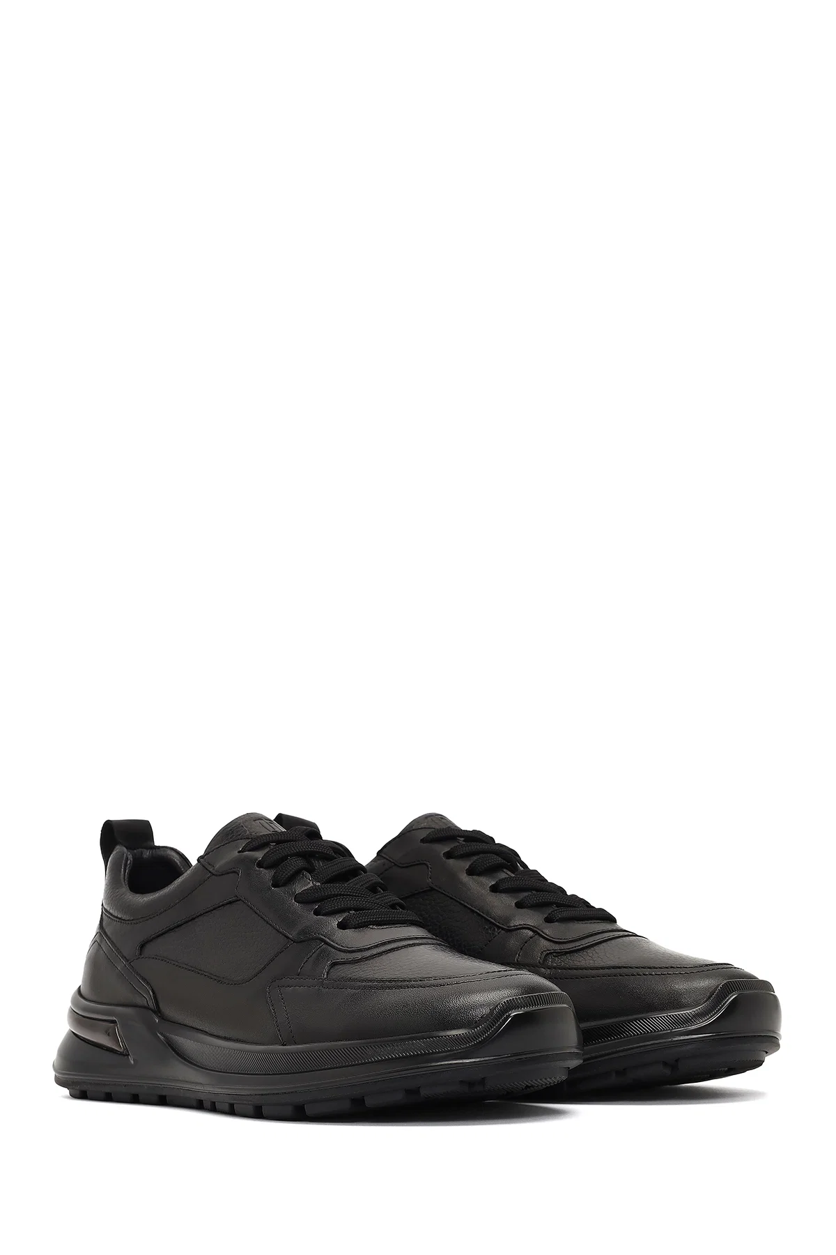 Erkek Siyah Bağcıklı Kalın Tabanlı Deri Casual Sneaker - Image 3