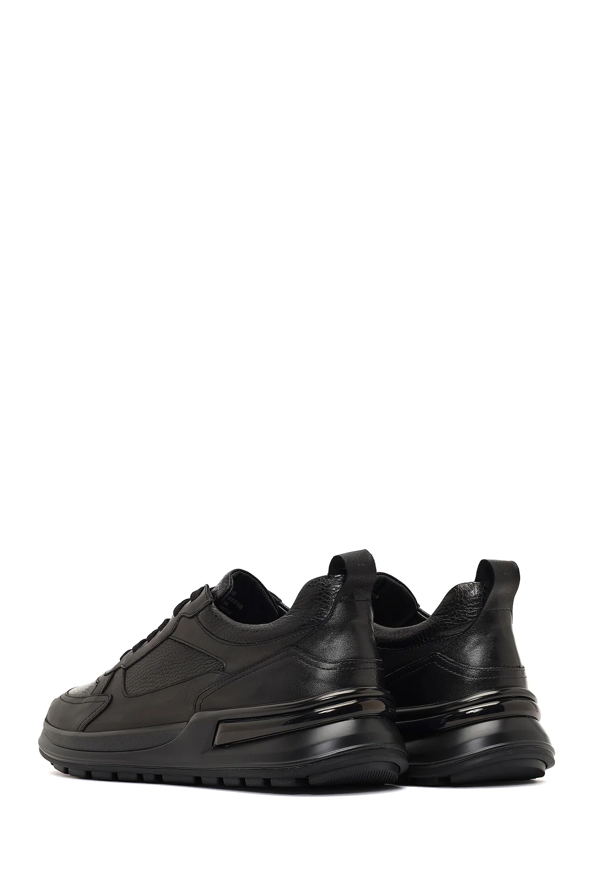 Erkek Siyah Bağcıklı Kalın Tabanlı Deri Casual Sneaker - Image 5