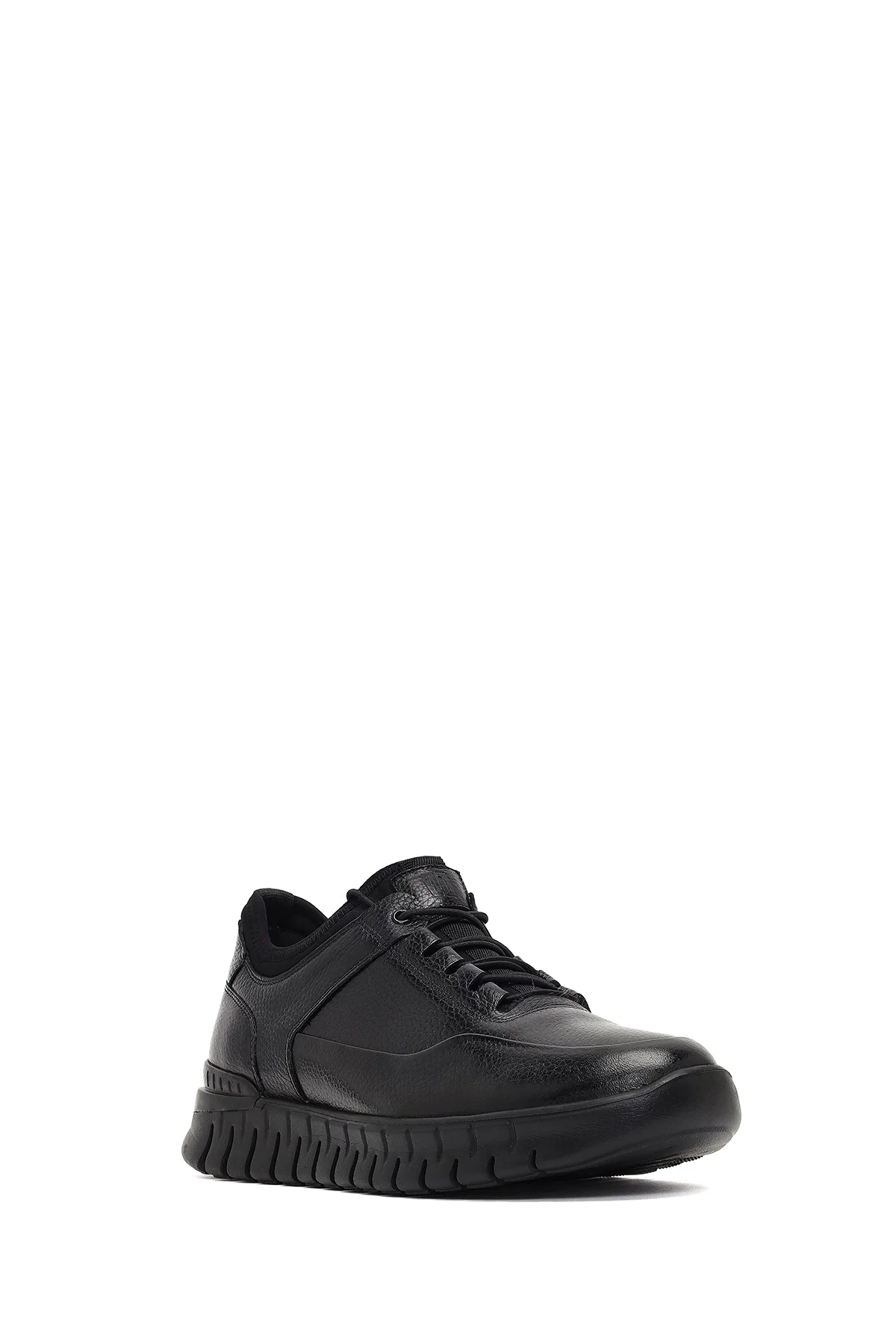 Erkek Siyah Bağcıklı Kalın Tabanlı Deri Casual Sneaker - Image 6