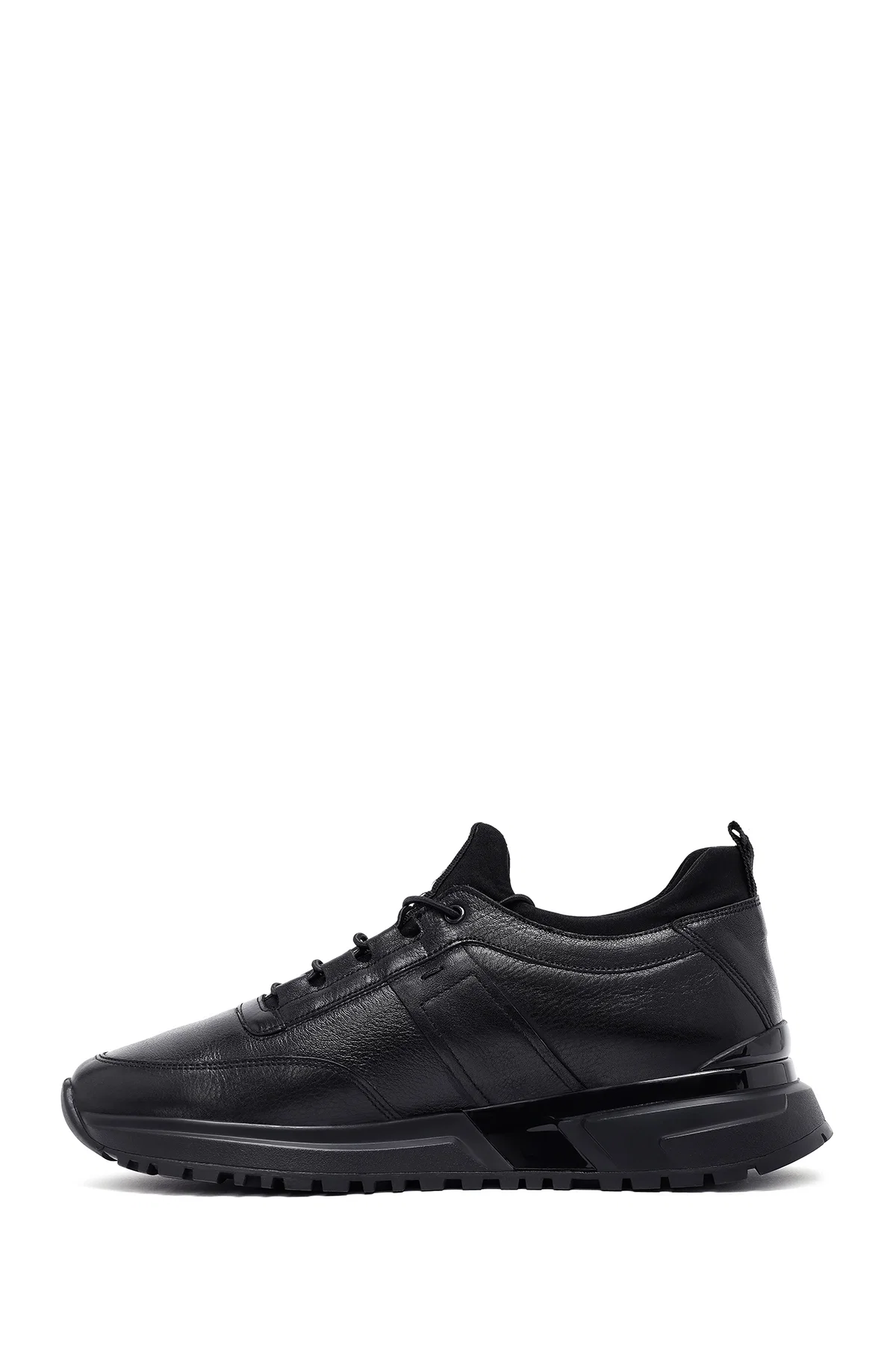 Erkek Siyah Bağcıklı Kalın Tabanlı Deri Casual Sneaker - Image 2