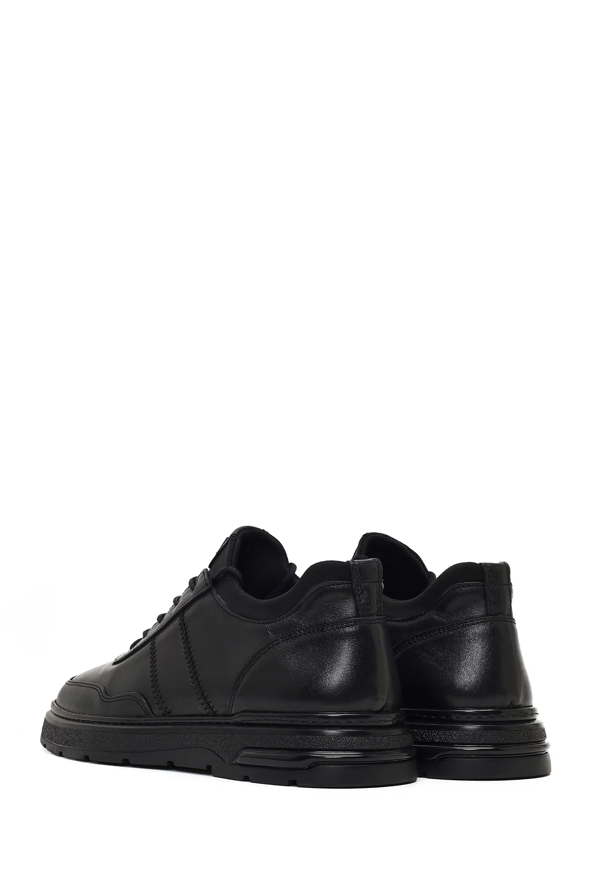 Erkek Siyah Bağcıklı Kalın Tabanlı Deri Casual Sneaker - Image 5