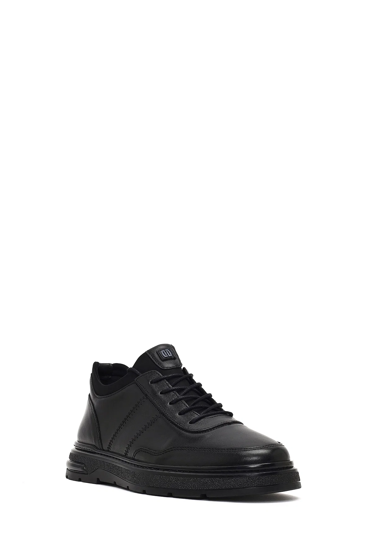 Erkek Siyah Bağcıklı Kalın Tabanlı Deri Casual Sneaker - Image 6