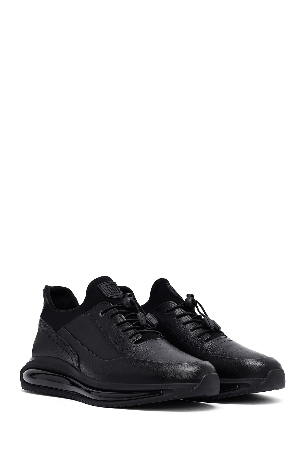 Erkek Siyah Bağcıklı Kalın Tabanlı Deri Casual Sneaker - Image 3