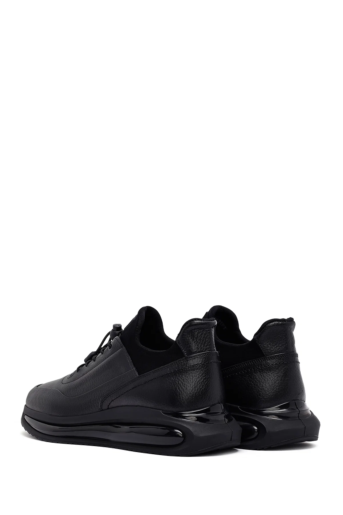 Erkek Siyah Bağcıklı Kalın Tabanlı Deri Casual Sneaker - Image 5