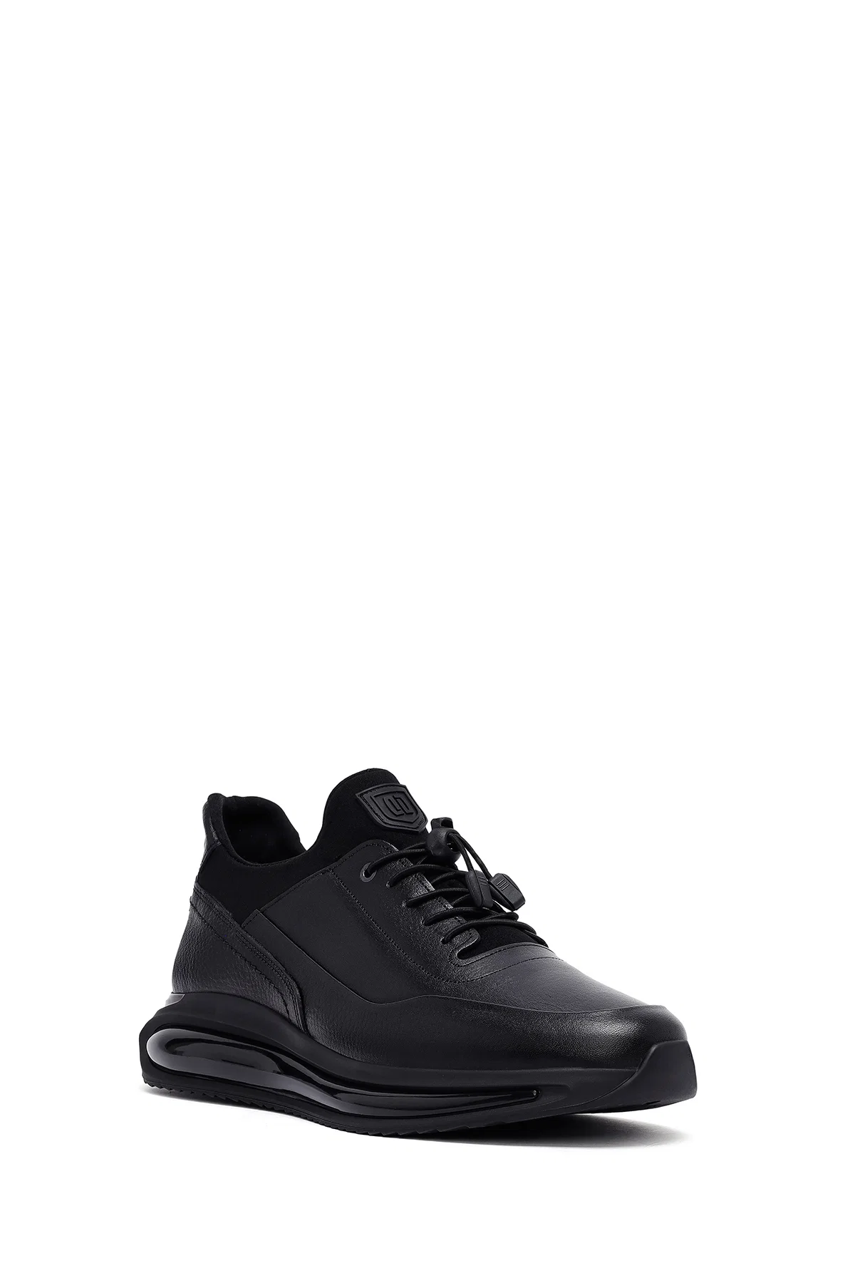Erkek Siyah Bağcıklı Kalın Tabanlı Deri Casual Sneaker - Image 6