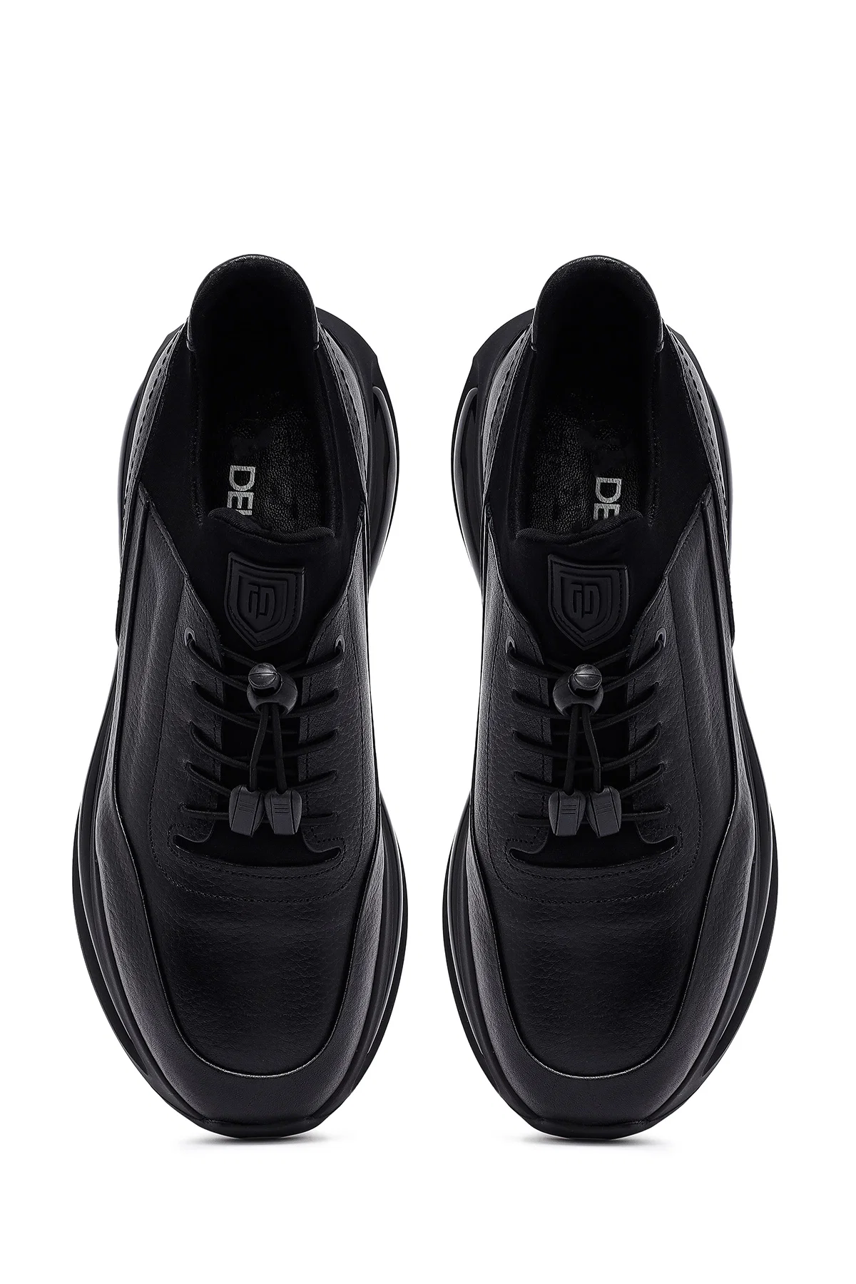 Erkek Siyah Bağcıklı Kalın Tabanlı Deri Casual Sneaker - Image 7
