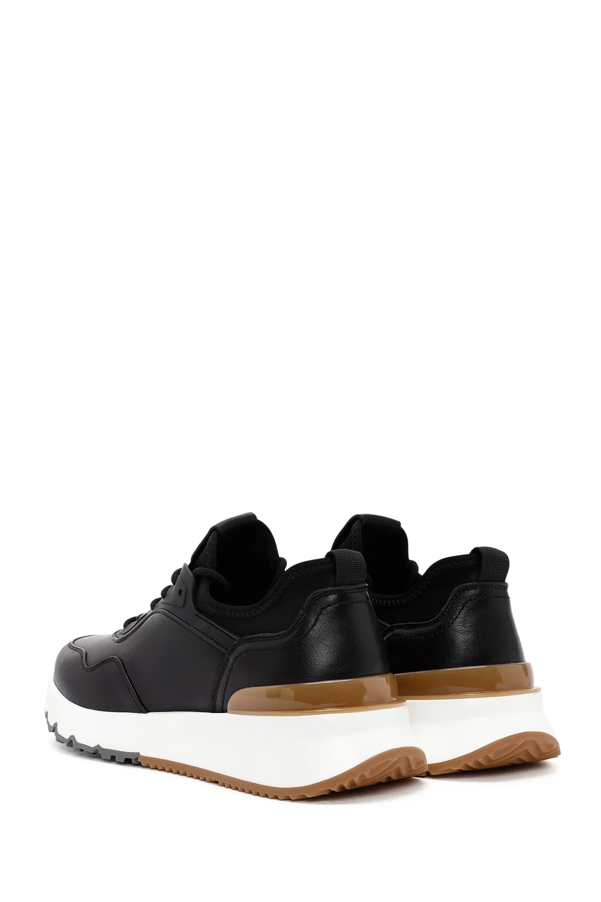 Erkek Siyah Bağcıklı Kalın Tabanlı Deri Casual Sneaker - Image 5