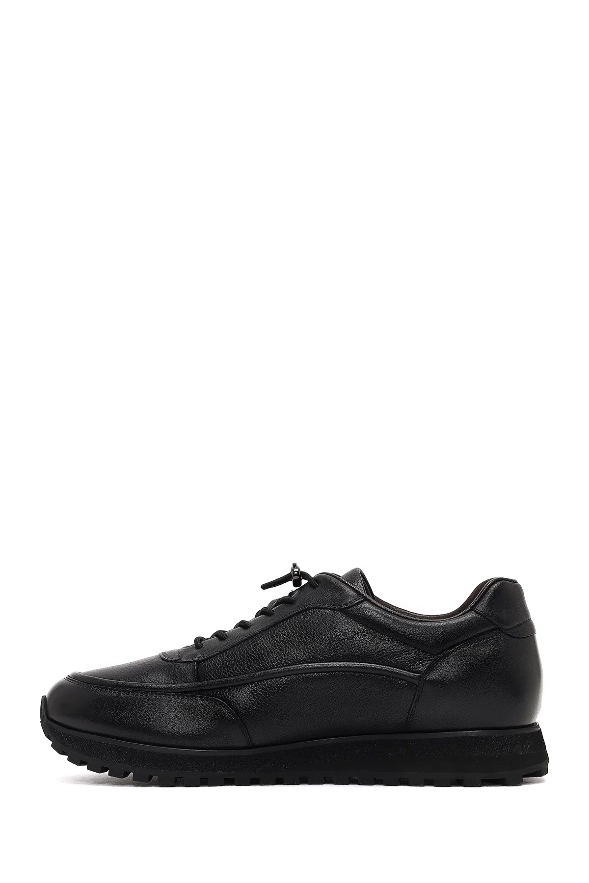Erkek Siyah Bağcıklı Kalın Tabanlı Deri Casual Sneaker - Image 2