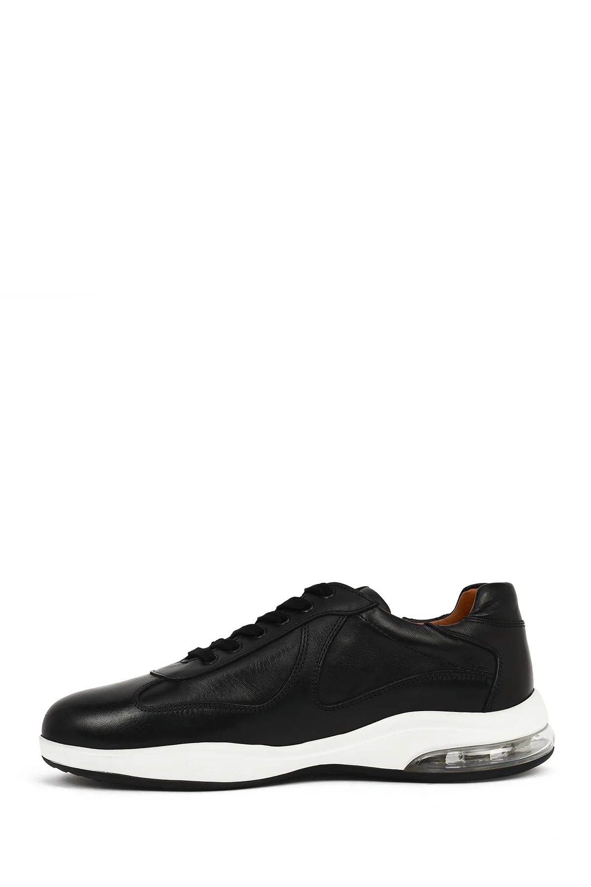 Erkek Siyah Bağcıklı Kalın Tabanlı Deri Casual Sneaker - Image 3