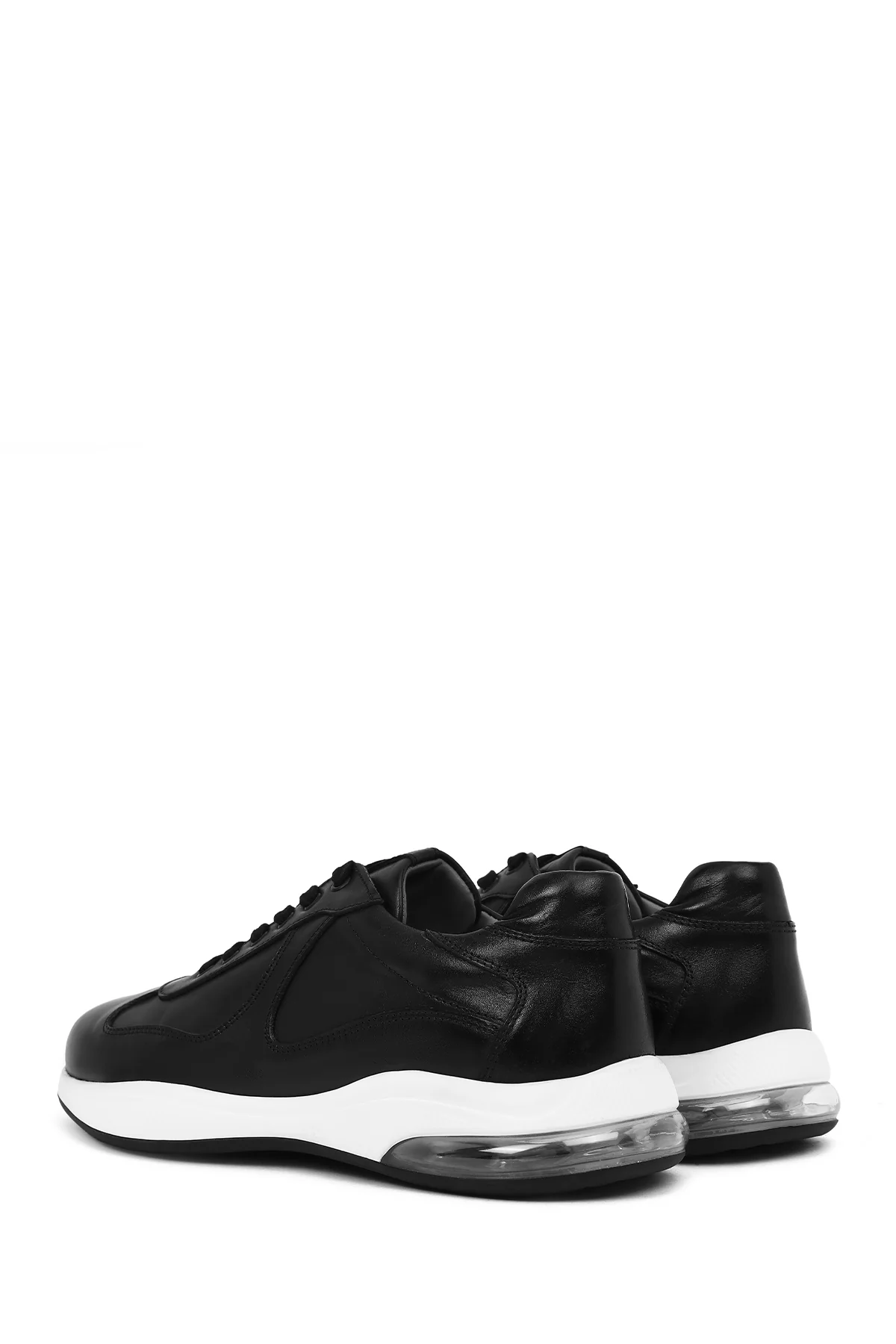 Erkek Siyah Bağcıklı Kalın Tabanlı Deri Casual Sneaker - Image 6