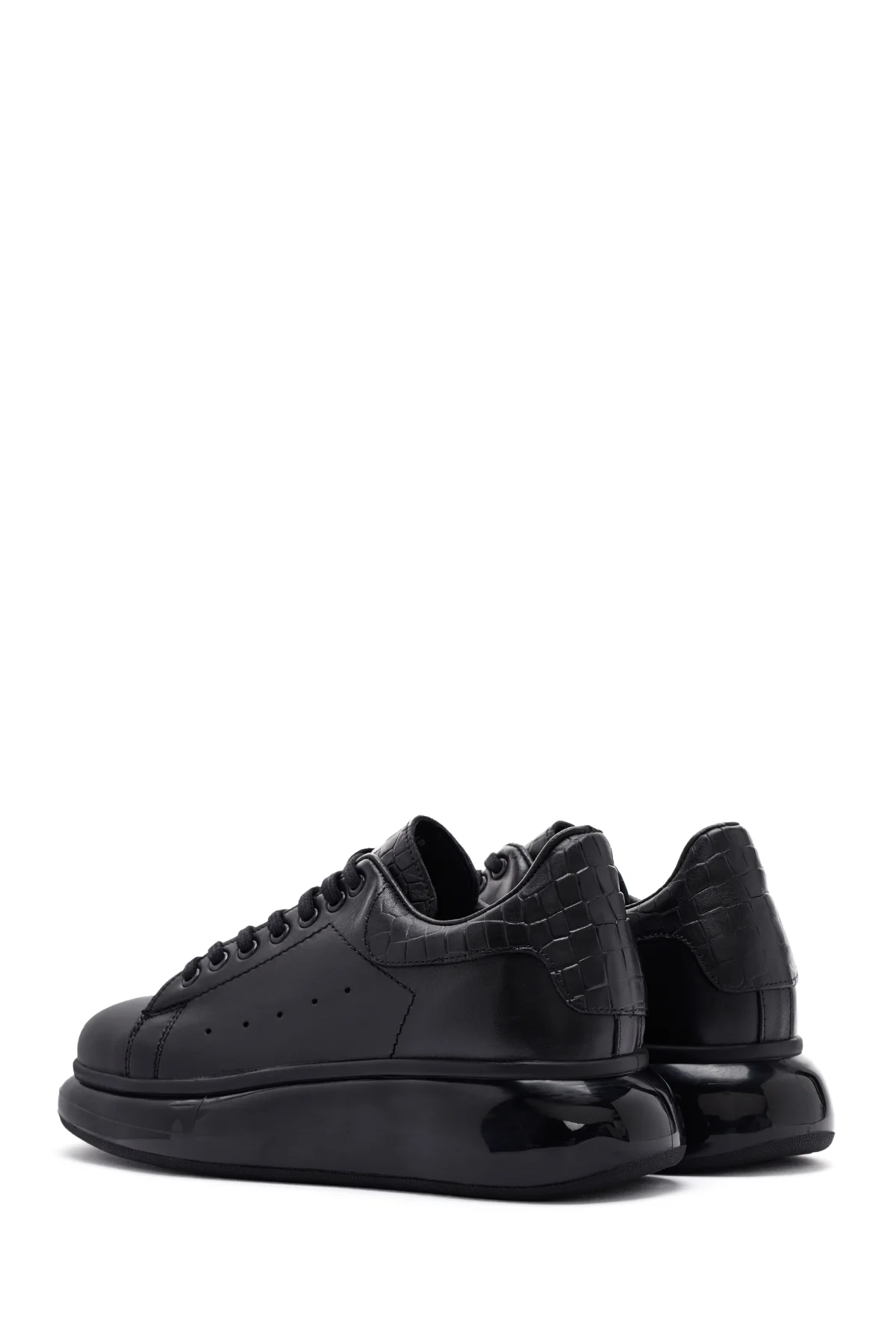 Erkek Siyah Bağcıklı Kalın Tabanlı Deri Sneaker - Image 5