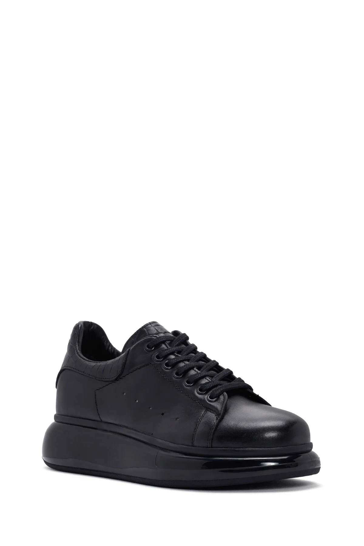 Erkek Siyah Bağcıklı Kalın Tabanlı Deri Sneaker - Image 6