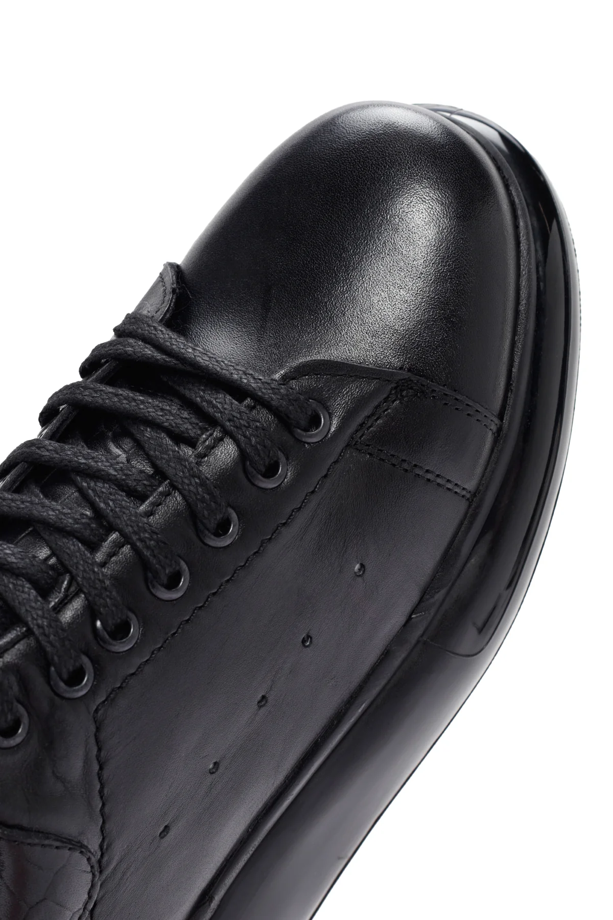 Erkek Siyah Bağcıklı Kalın Tabanlı Deri Sneaker - Image 9