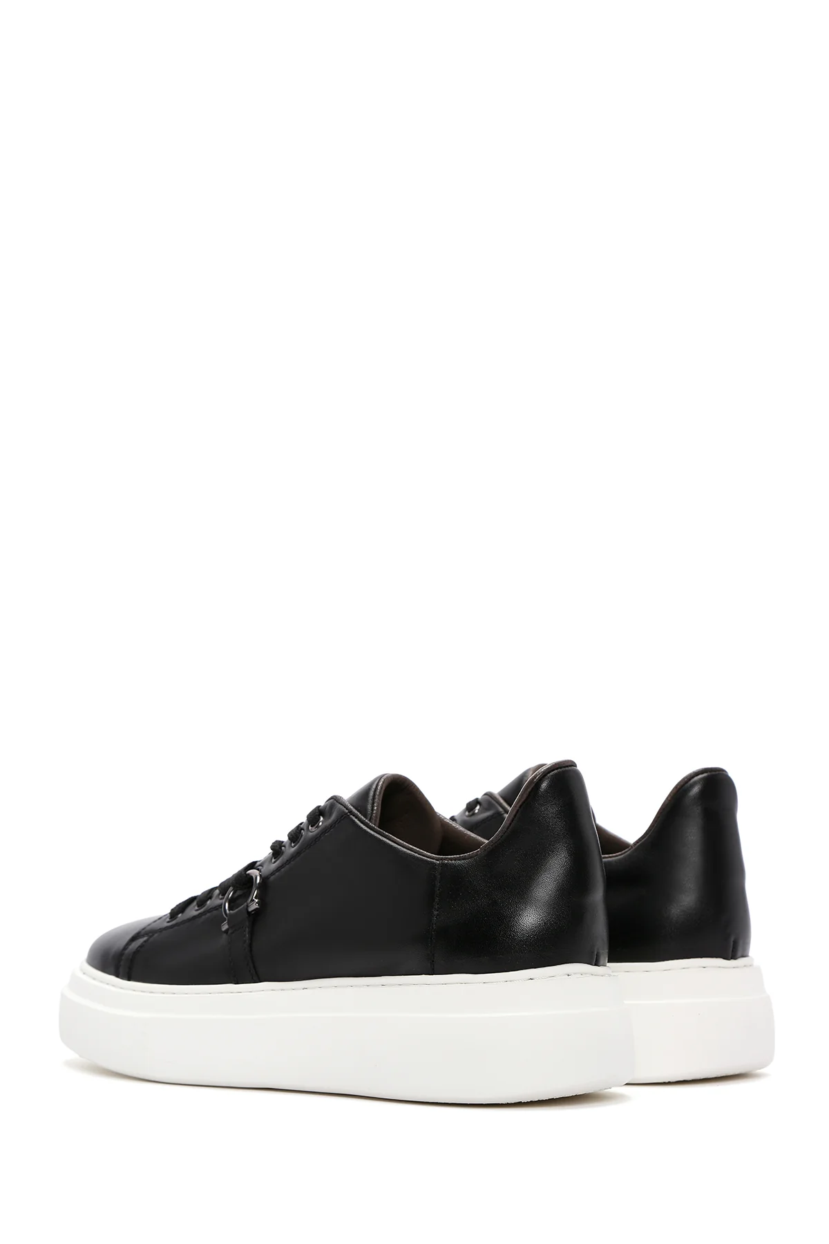 Erkek Siyah Bağcıklı Kalın Tabanlı Deri Sneaker - Image 5