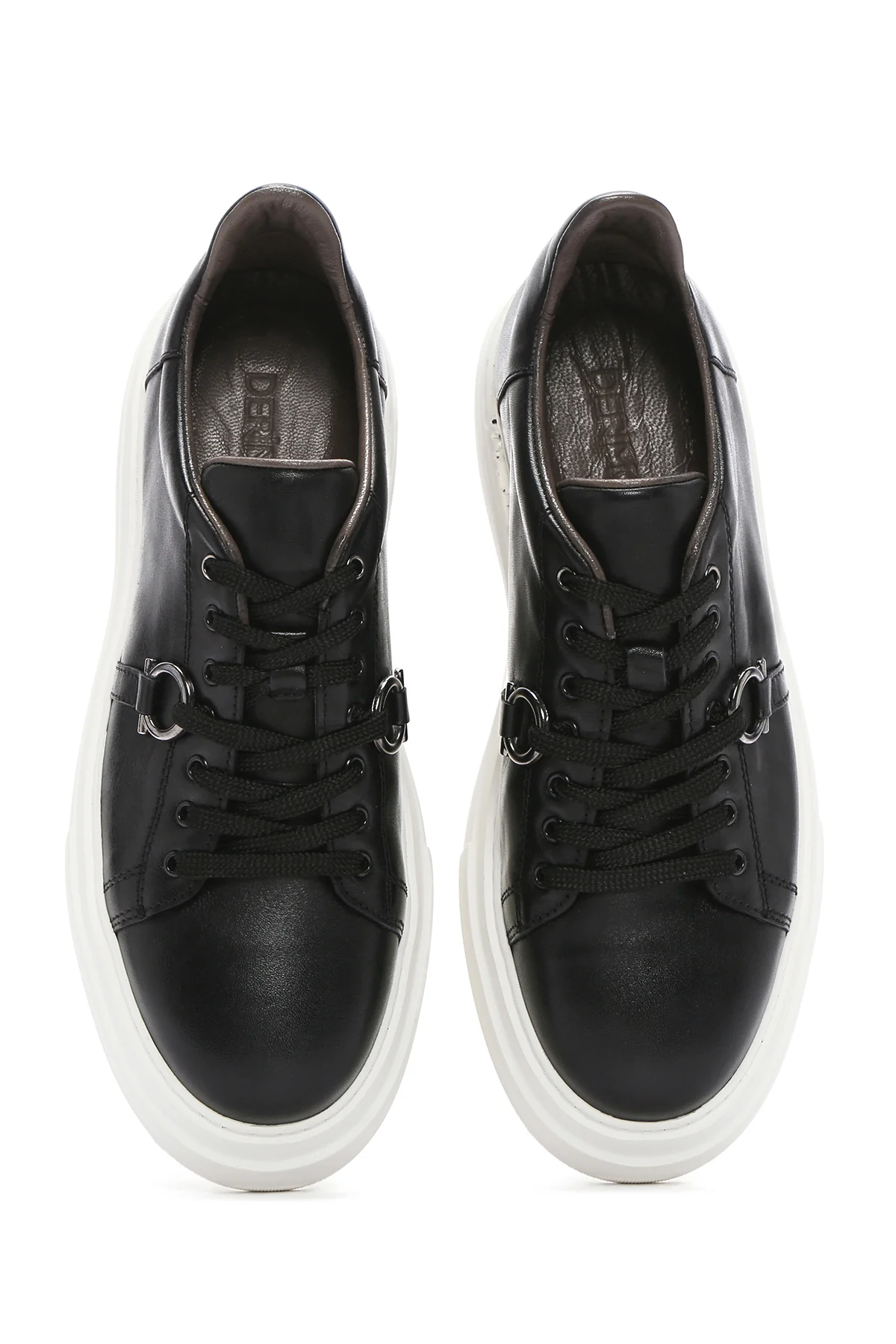 Erkek Siyah Bağcıklı Kalın Tabanlı Deri Sneaker - Image 7