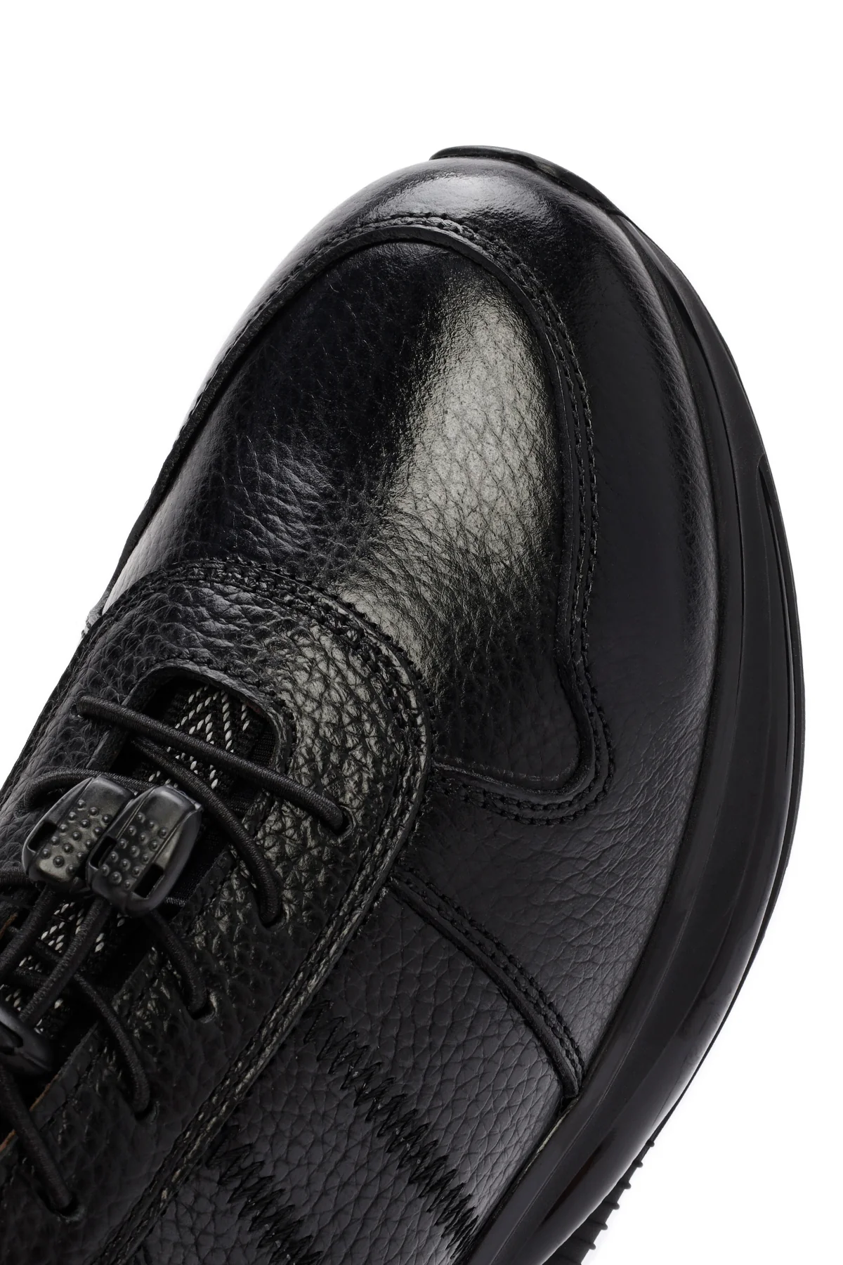 Erkek Siyah Bağcıklı Kalın Tabanlı Deri Sneaker - Image 10