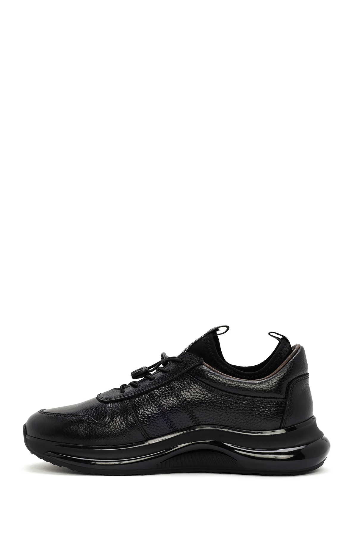 Erkek Siyah Bağcıklı Kalın Tabanlı Deri Sneaker - Image 2