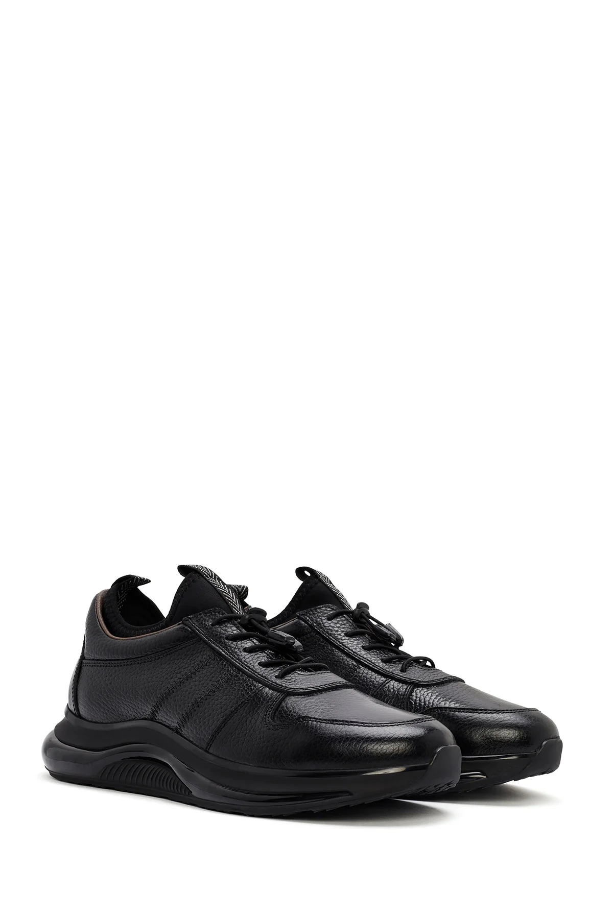 Erkek Siyah Bağcıklı Kalın Tabanlı Deri Sneaker - Image 3