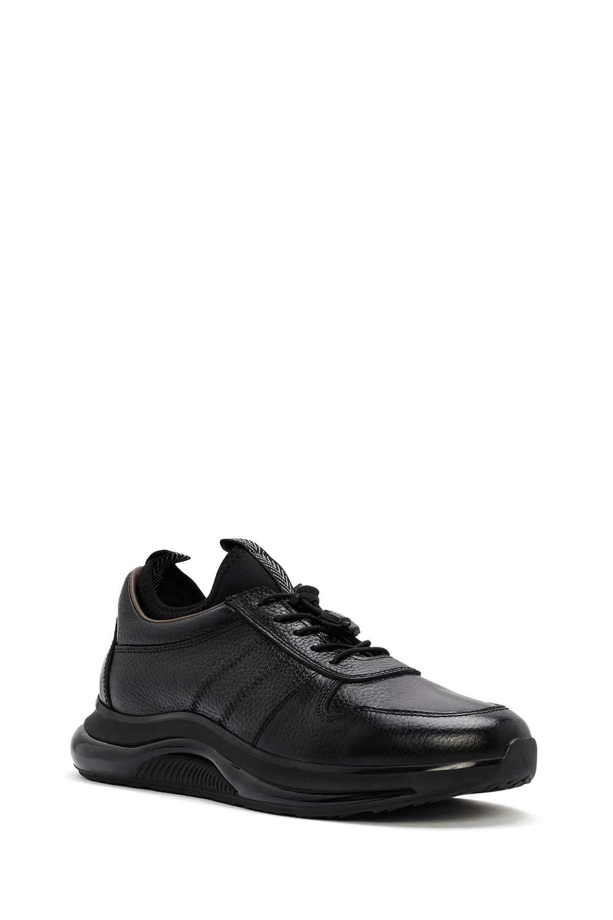 Erkek Siyah Bağcıklı Kalın Tabanlı Deri Sneaker - Image 6
