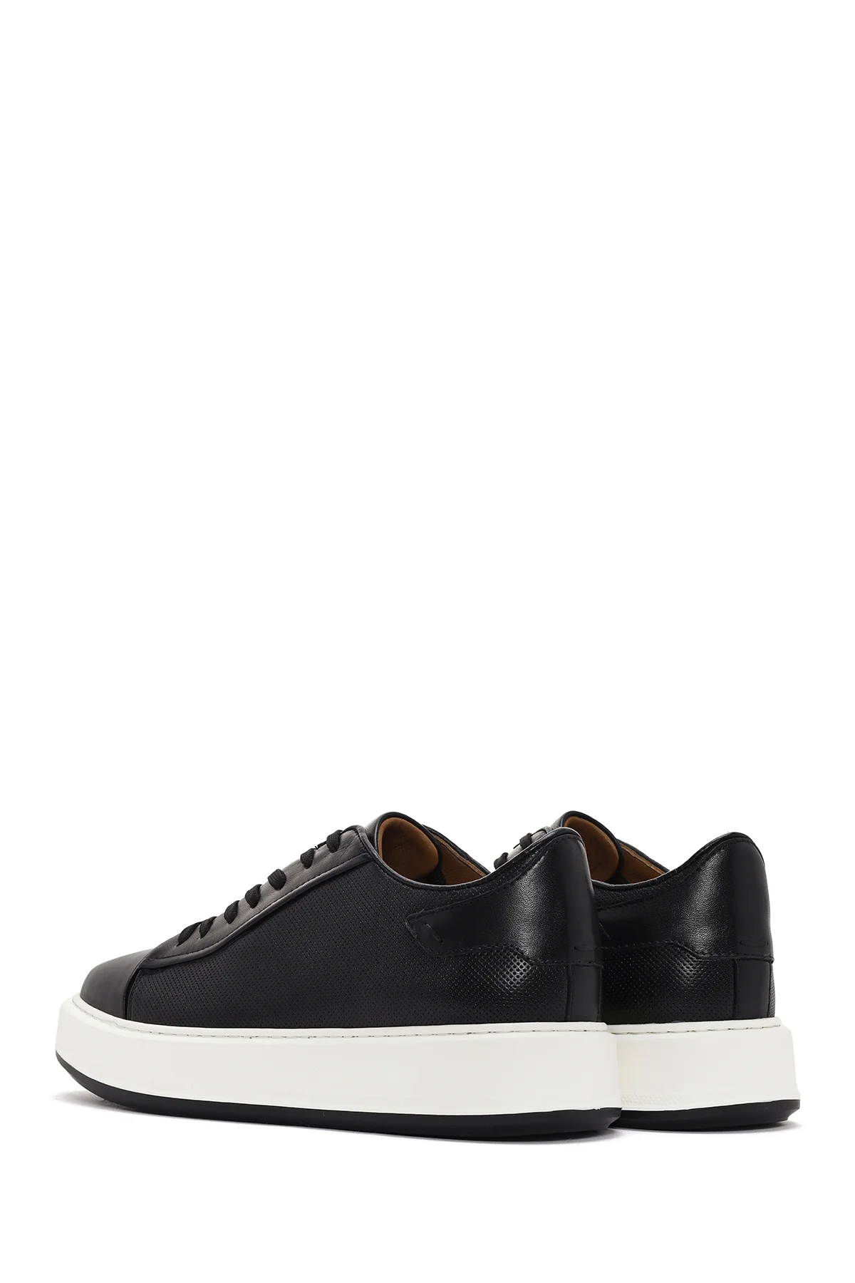 Erkek Siyah Bağcıklı Kalın Tabanlı Deri Sneaker - Image 5