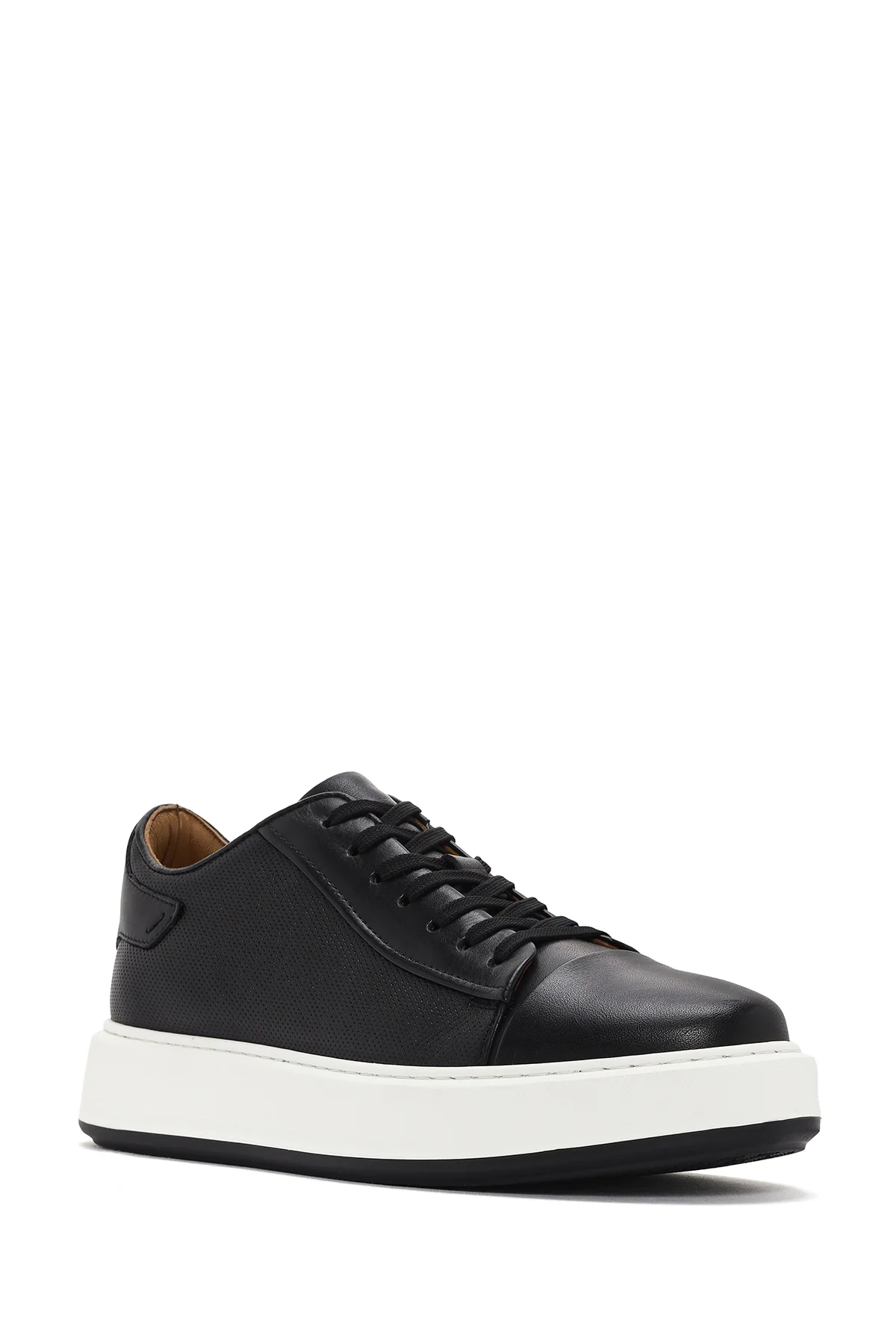 Erkek Siyah Bağcıklı Kalın Tabanlı Deri Sneaker - Image 6