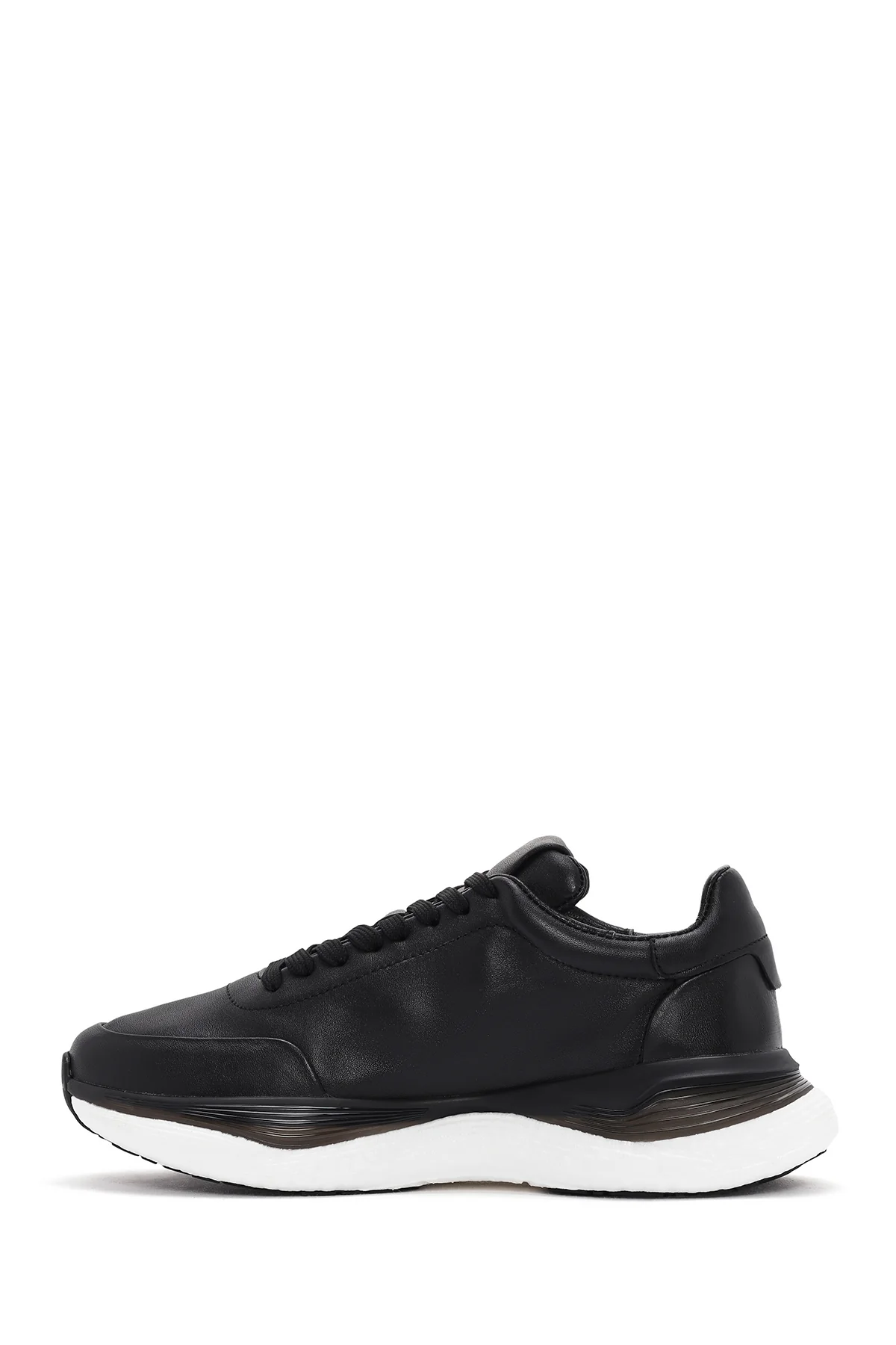 Erkek Siyah Bağcıklı Kalın Tabanlı Deri Sneaker - Image 2
