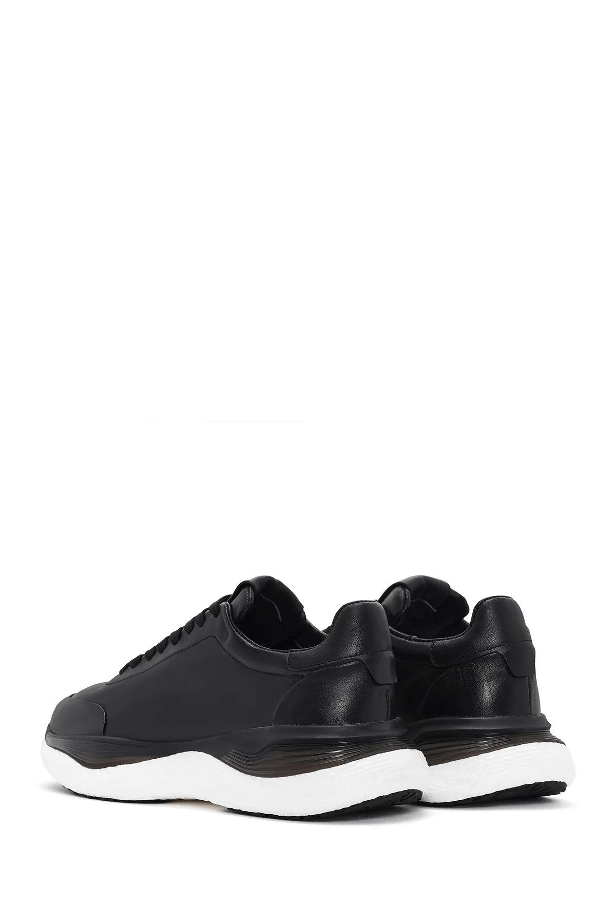 Erkek Siyah Bağcıklı Kalın Tabanlı Deri Sneaker - Image 5