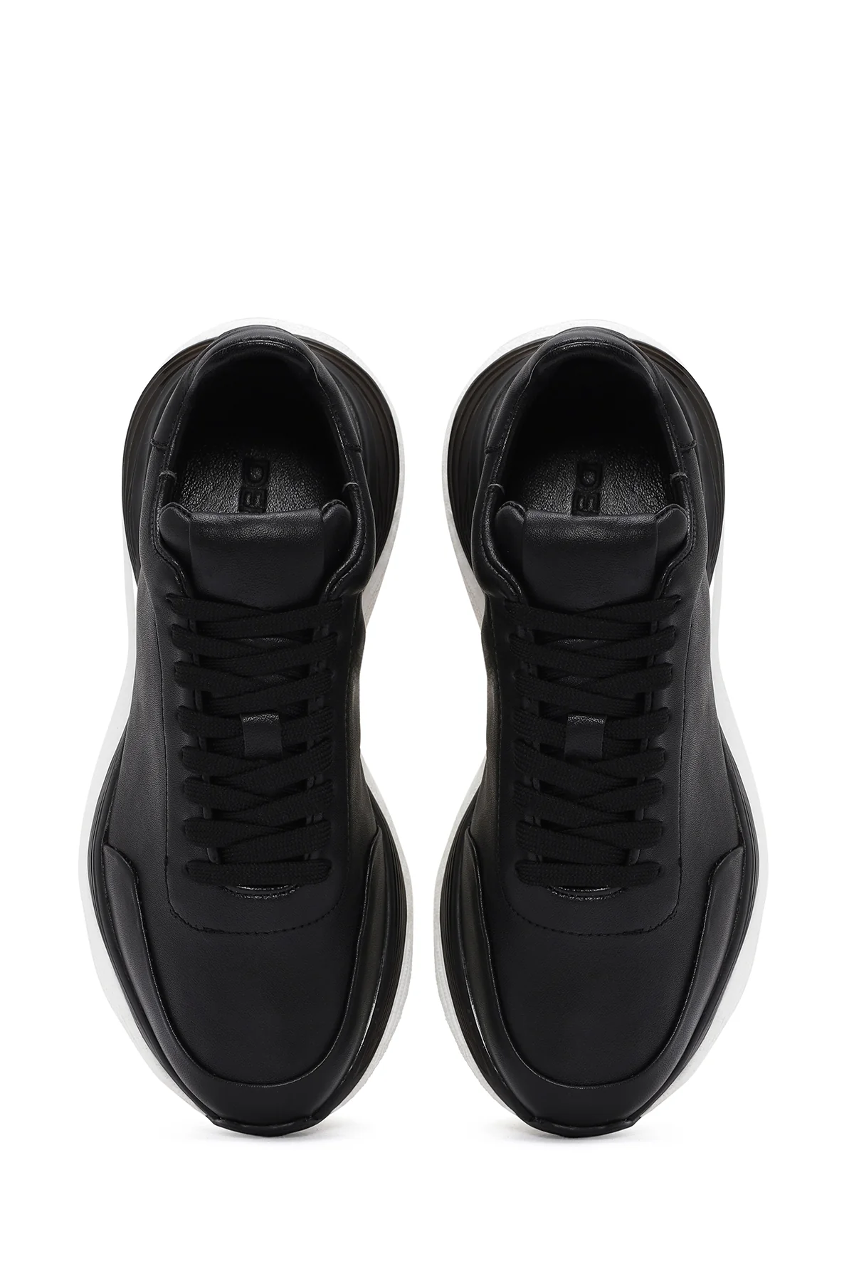 Erkek Siyah Bağcıklı Kalın Tabanlı Deri Sneaker - Image 7