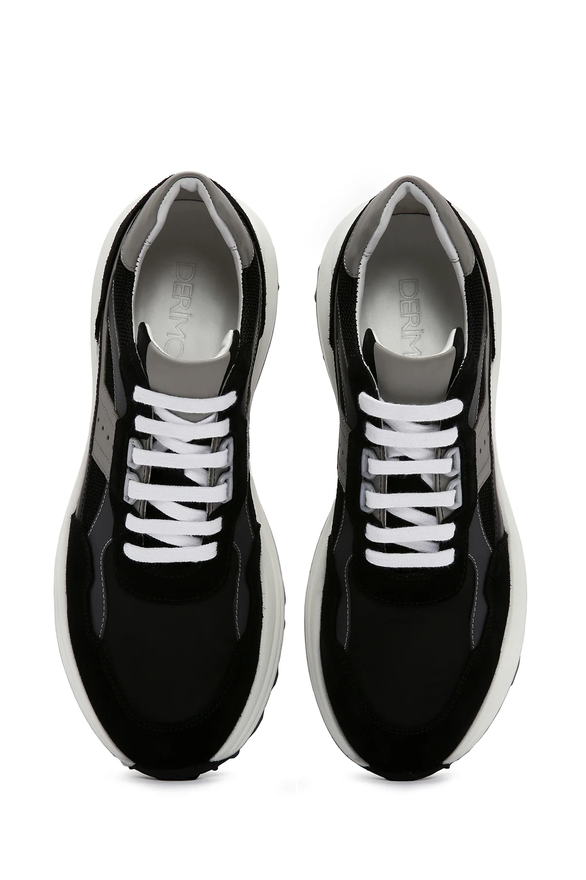 Erkek Siyah Bağcıklı Kalın Tabanlı Deri Sneaker - Image 6