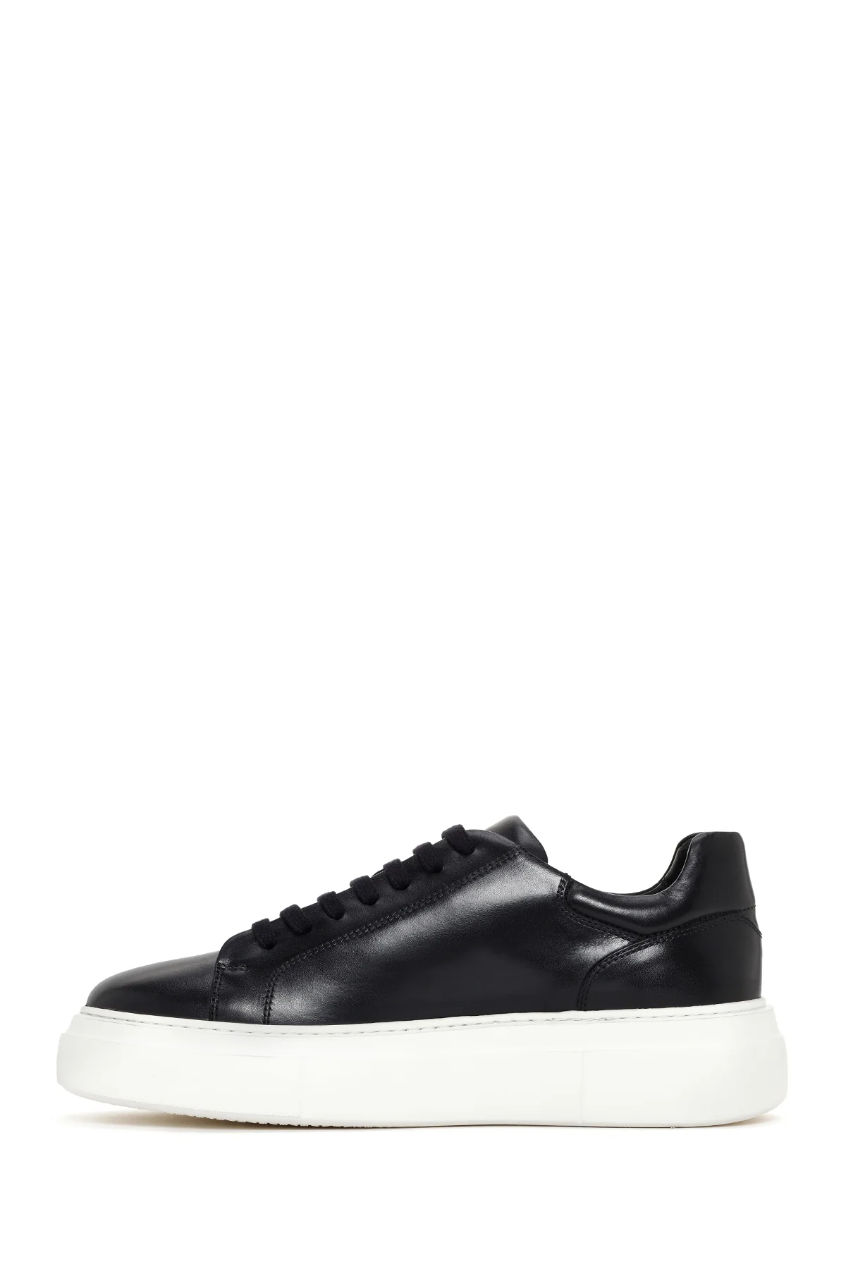 Erkek Siyah Bağcıklı Kalın Tabanlı Deri Sneaker - Image 2