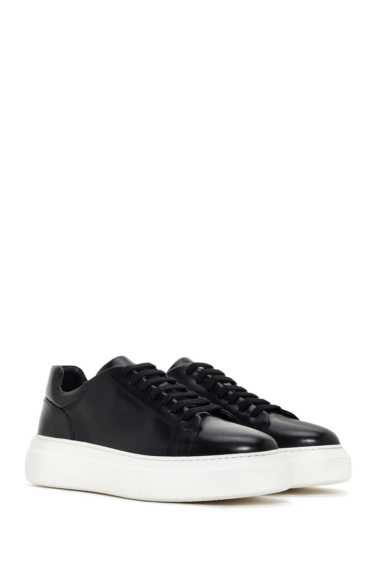 Erkek Siyah Bağcıklı Kalın Tabanlı Deri Sneaker - Image 3