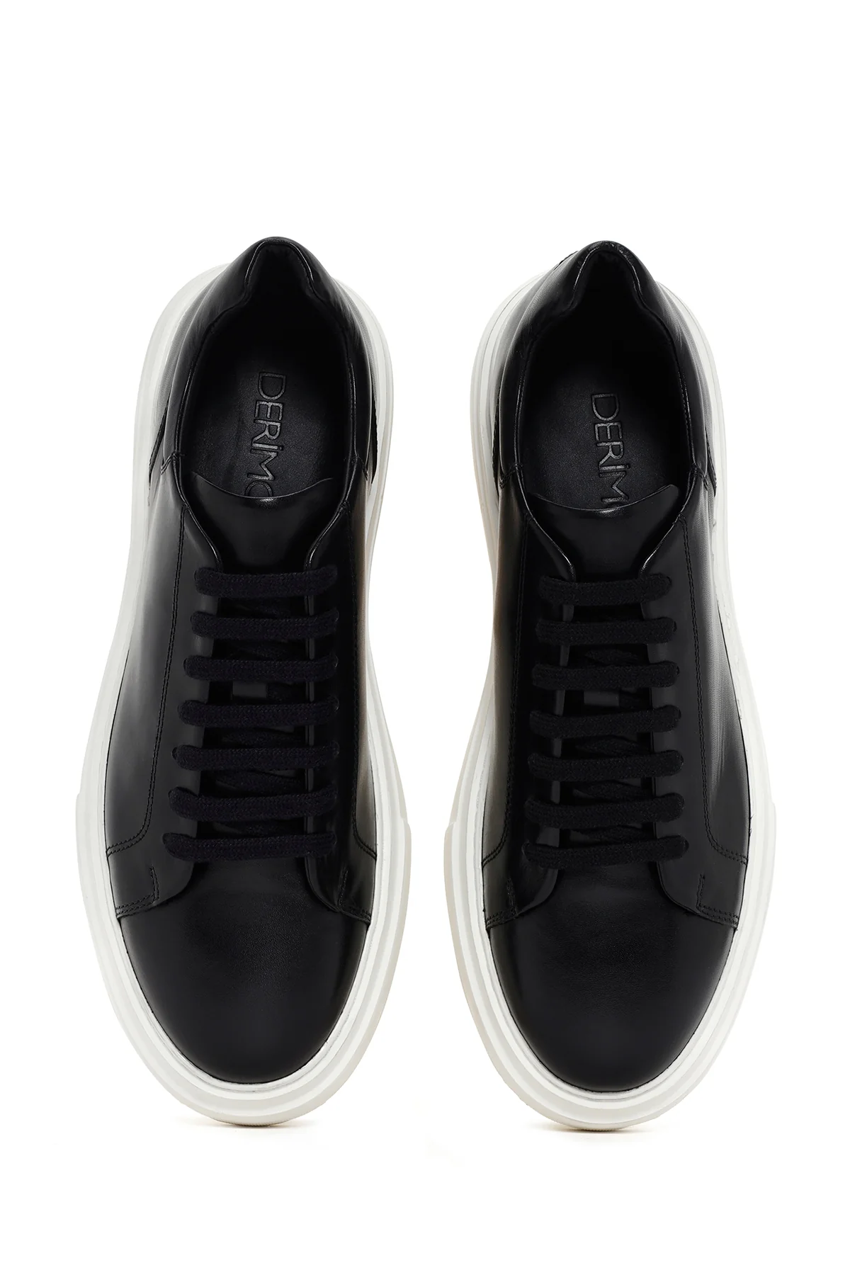 Erkek Siyah Bağcıklı Kalın Tabanlı Deri Sneaker - Image 6