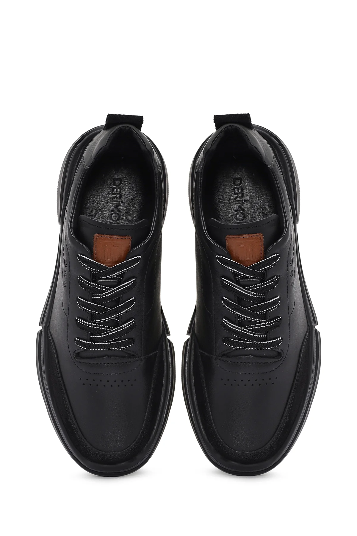 Erkek Siyah Bağcıklı Kalın Tabanlı Deri Sneaker - Image 7