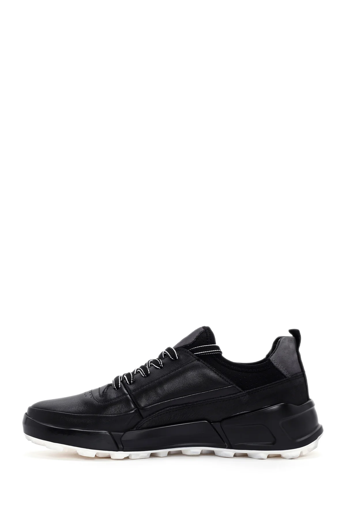 Erkek Siyah Bağcıklı Kalın Tabanlı Deri Sneaker - Image 2