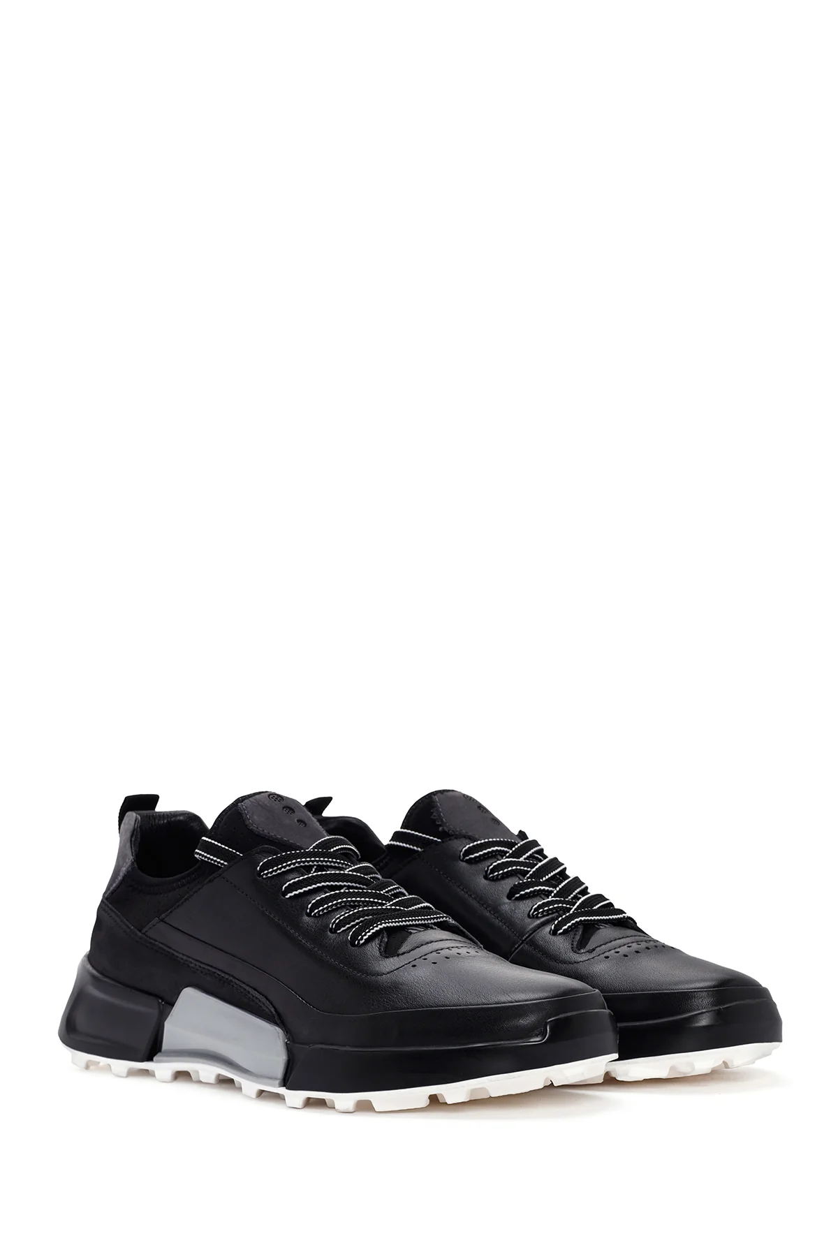 Erkek Siyah Bağcıklı Kalın Tabanlı Deri Sneaker - Image 3