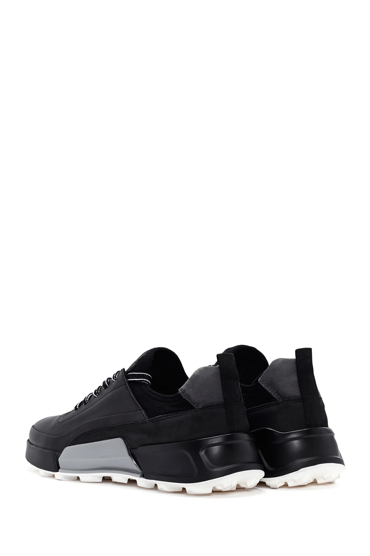 Erkek Siyah Bağcıklı Kalın Tabanlı Deri Sneaker - Image 5