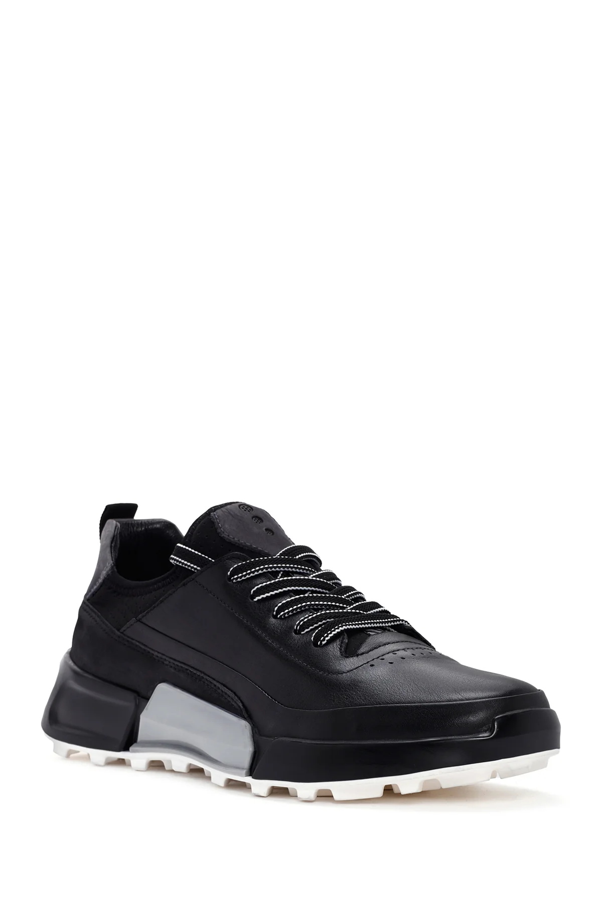 Erkek Siyah Bağcıklı Kalın Tabanlı Deri Sneaker - Image 6
