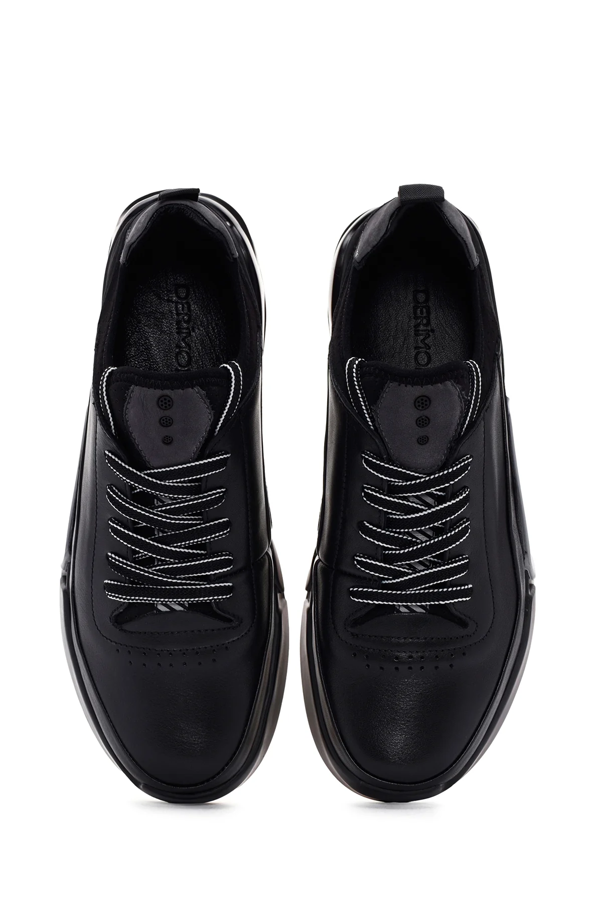 Erkek Siyah Bağcıklı Kalın Tabanlı Deri Sneaker - Image 7